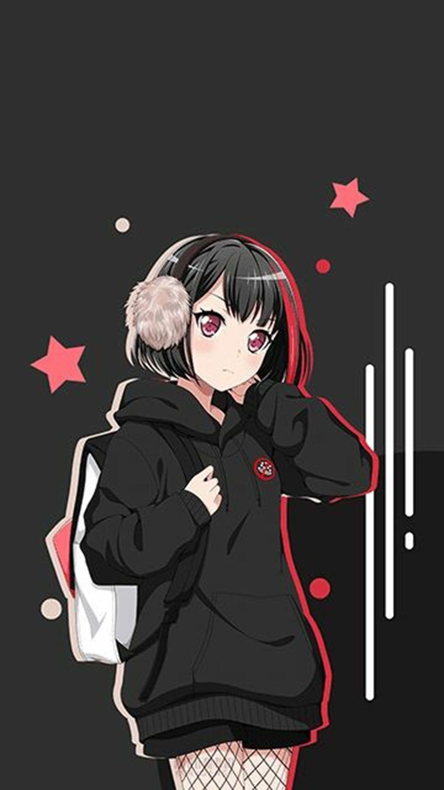Ragazza anime cuffie nere, 900x1600 Verticale, Mobile