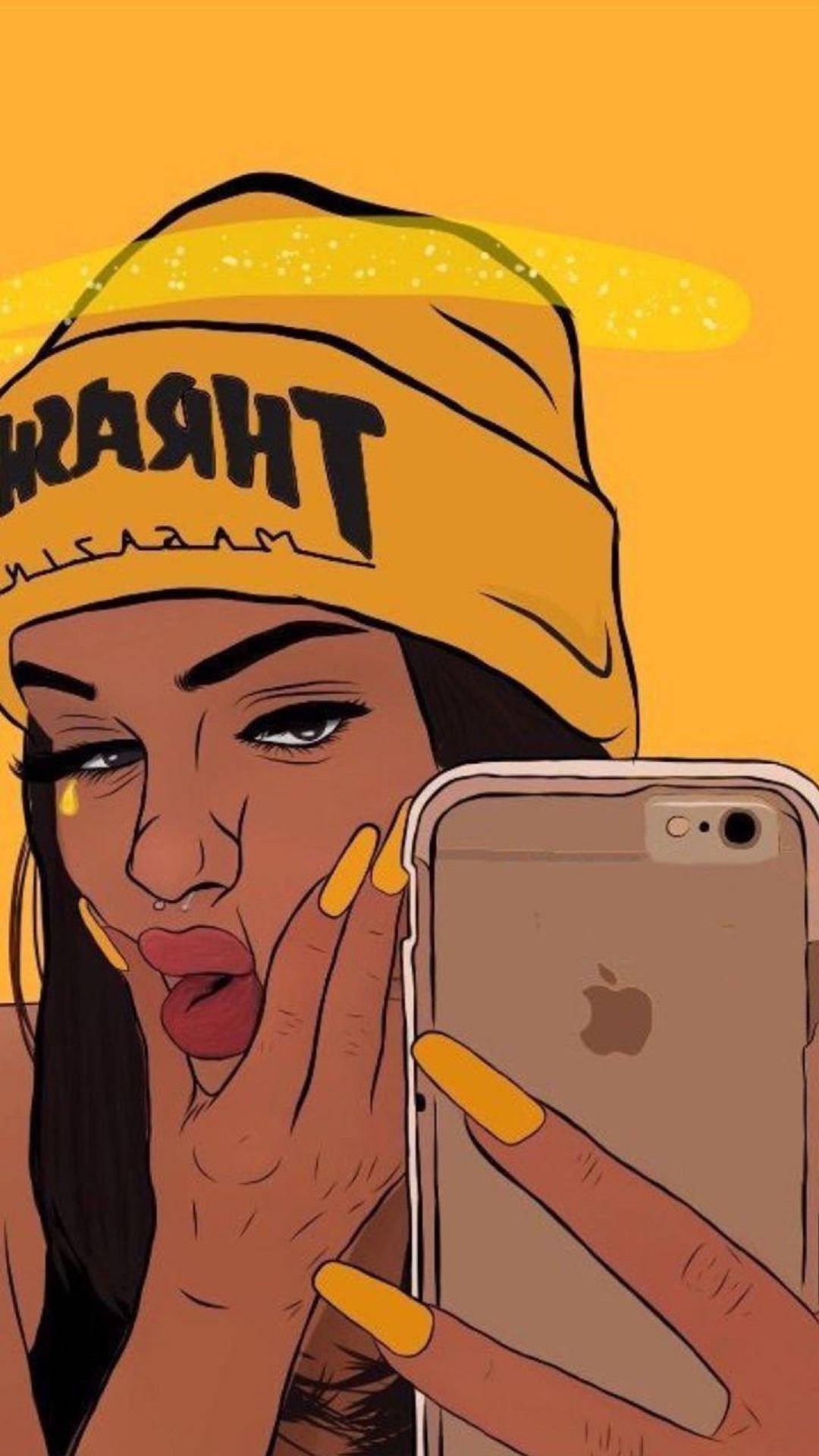 Ragazza cartoon berretto giallo, 1080x1920 Verticale, Telefono