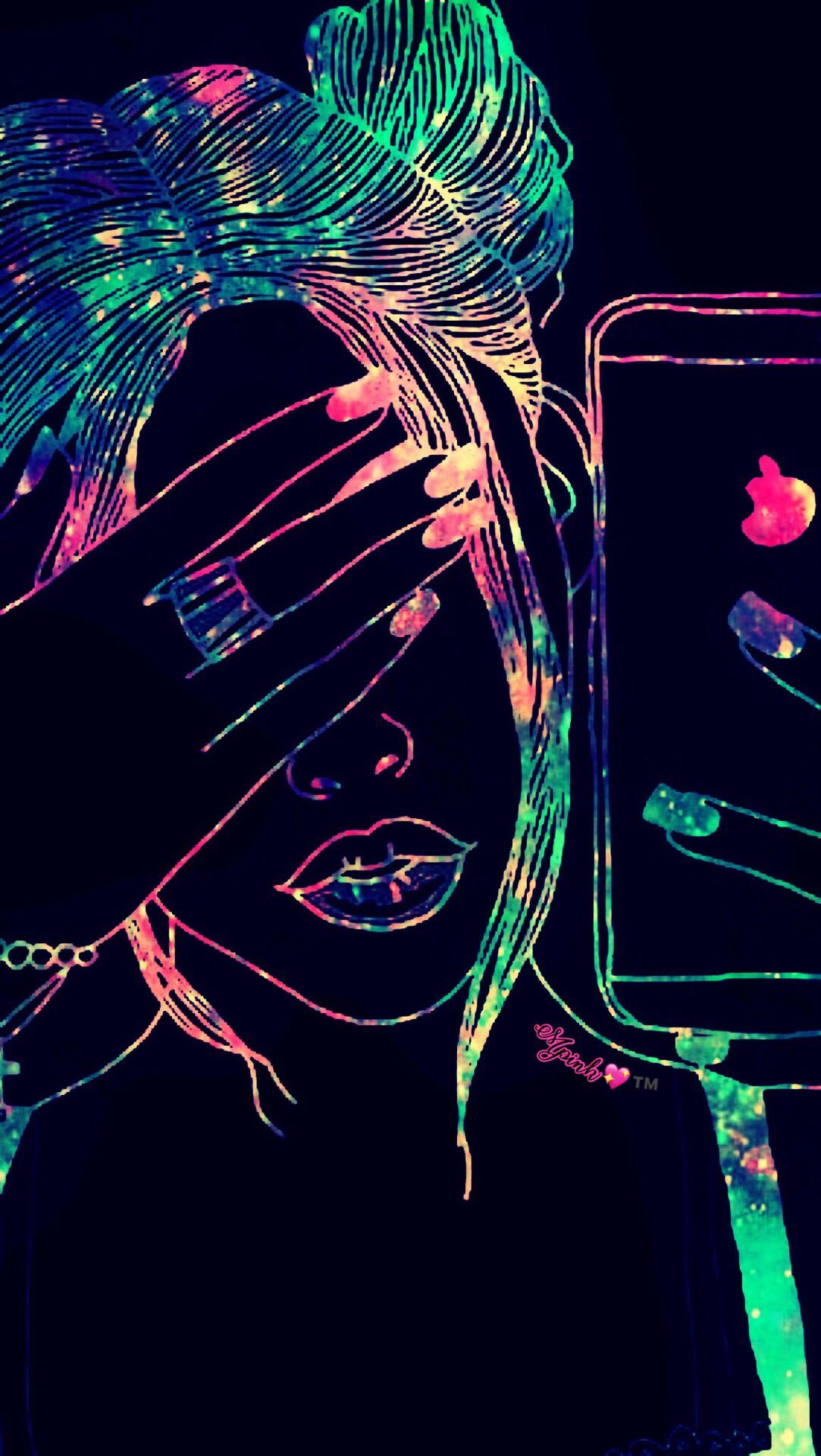 Ragazza neon capelli colorati, 1083x1920 Full HD Verticale, iPhone