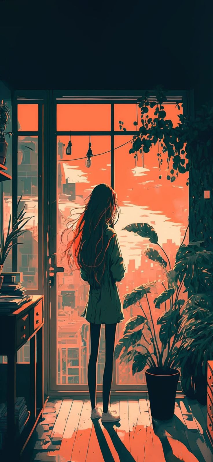 Ragazza alla finestra tramonto, 736x1592 Full HD Verticale, iPhone