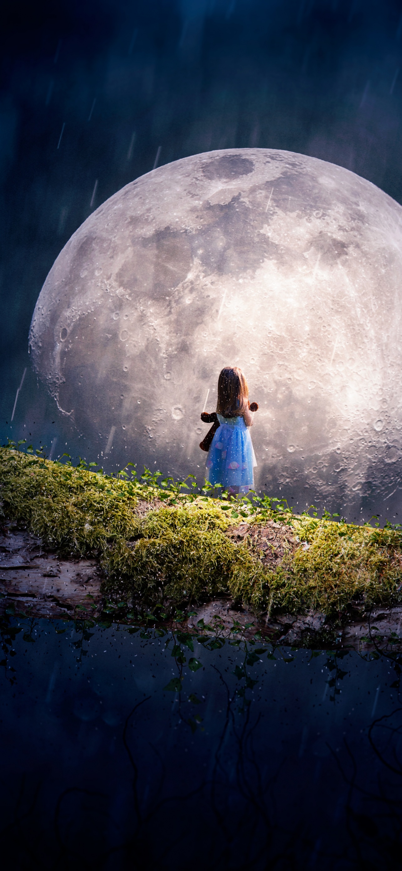 Ragazza luna surreale notturna, 1284x2778 Verticale, Mobile