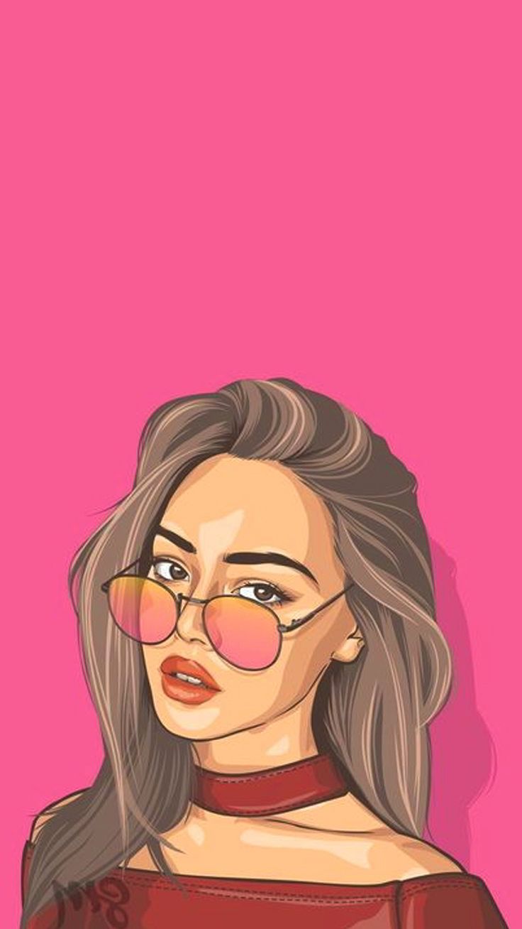 Ragazza illustrata occhiali rosa, 736x1308 Verticale, Mobile