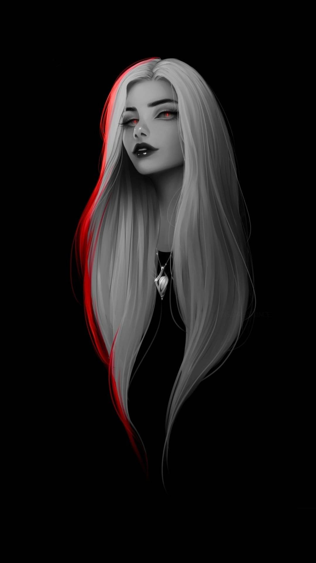 Ragazza capelli bianchi ciocca rossa, 1080x1920 Full HD Verticale, Smartphone