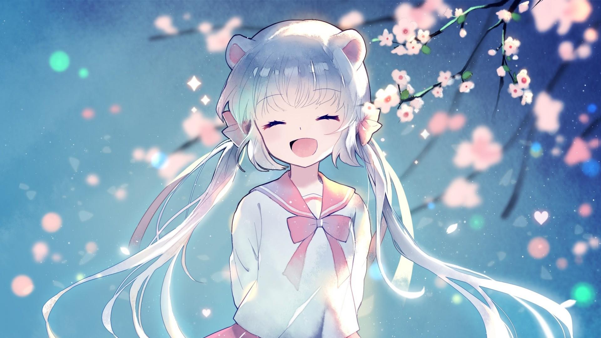 Ragazza anime capelli bianchi sakura, 1920x1080 Full HD 1080p, PC