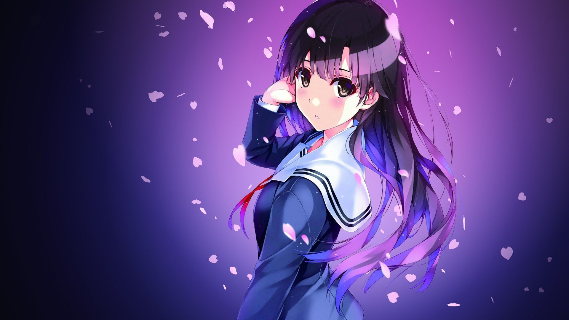 Ragazza anime capelli viola, 1920x1080 Full HD, PC Desktop