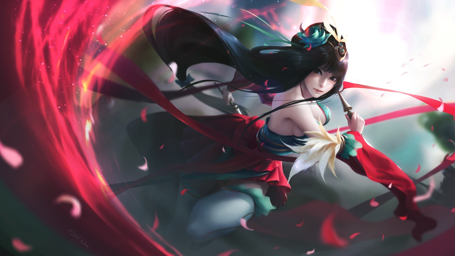 Ragazza anime con nastri rossi, 1920x1080 Full HD, PC Desktop