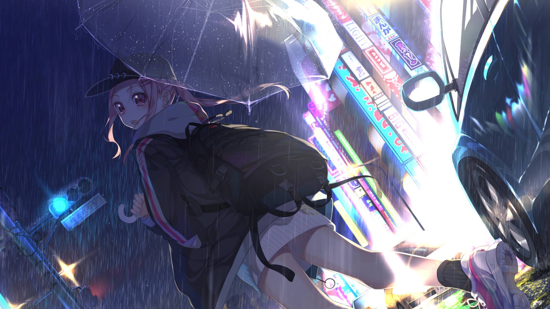 Ragazza anime con ombrello pioggia, 1920x1080 1080p, Laptop