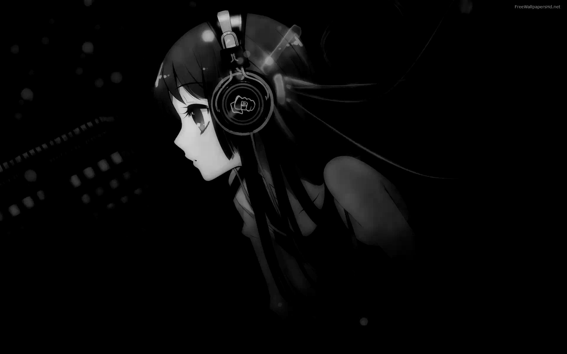 Ragazza anime con cuffie, bianco e nero, 1920x1200 WUXGA, Desktop