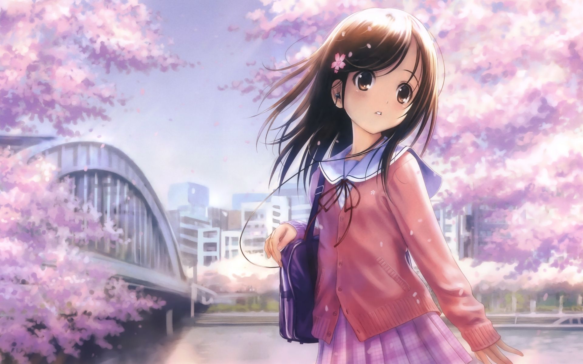 Ragazza anime con fiori di ciliegio, 1920x1200 Full HD+ WUXGA, Desktop