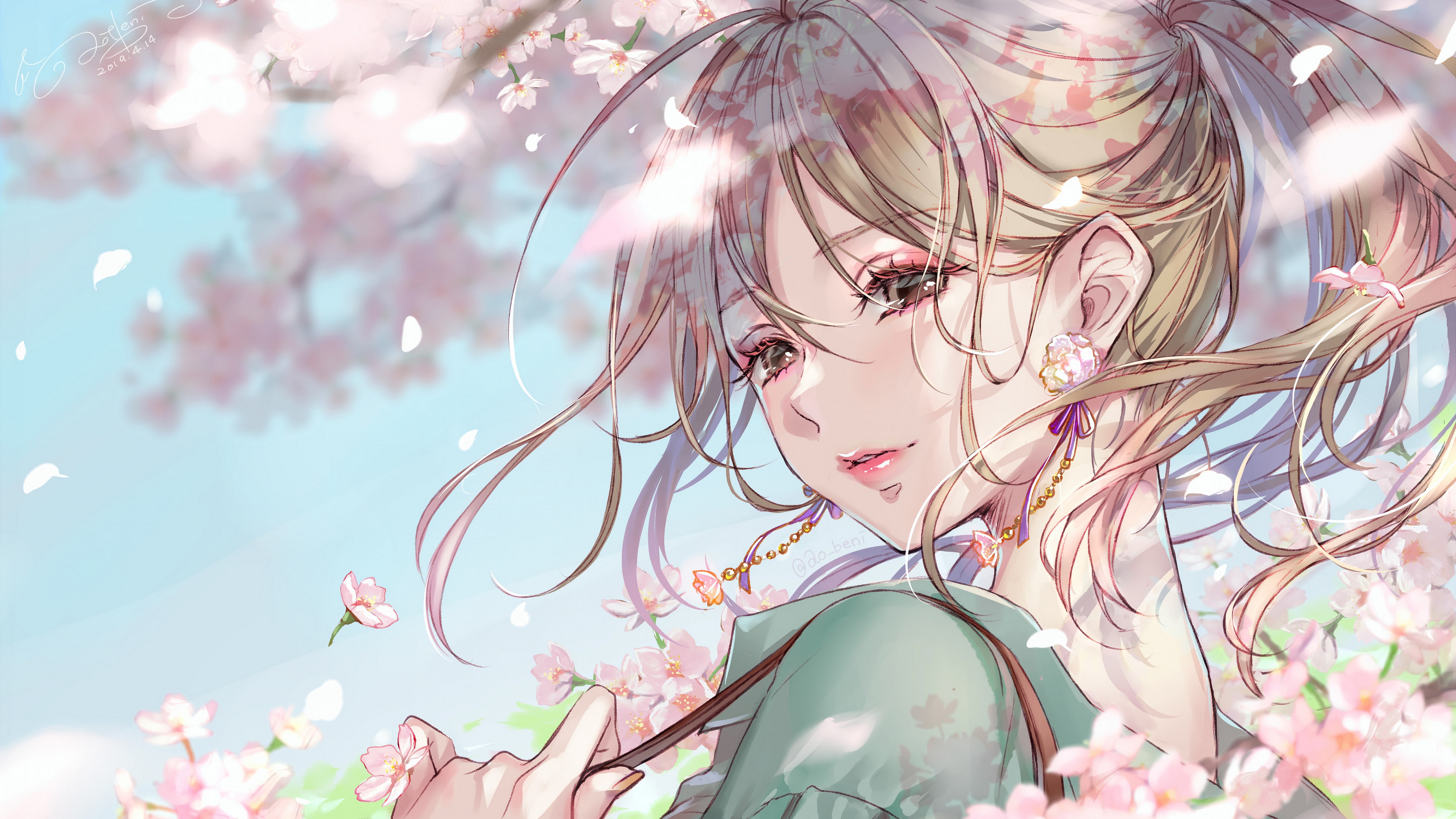 Ragazza anime fiori di ciliegio, 5120x2880 4K, Desktop 4K