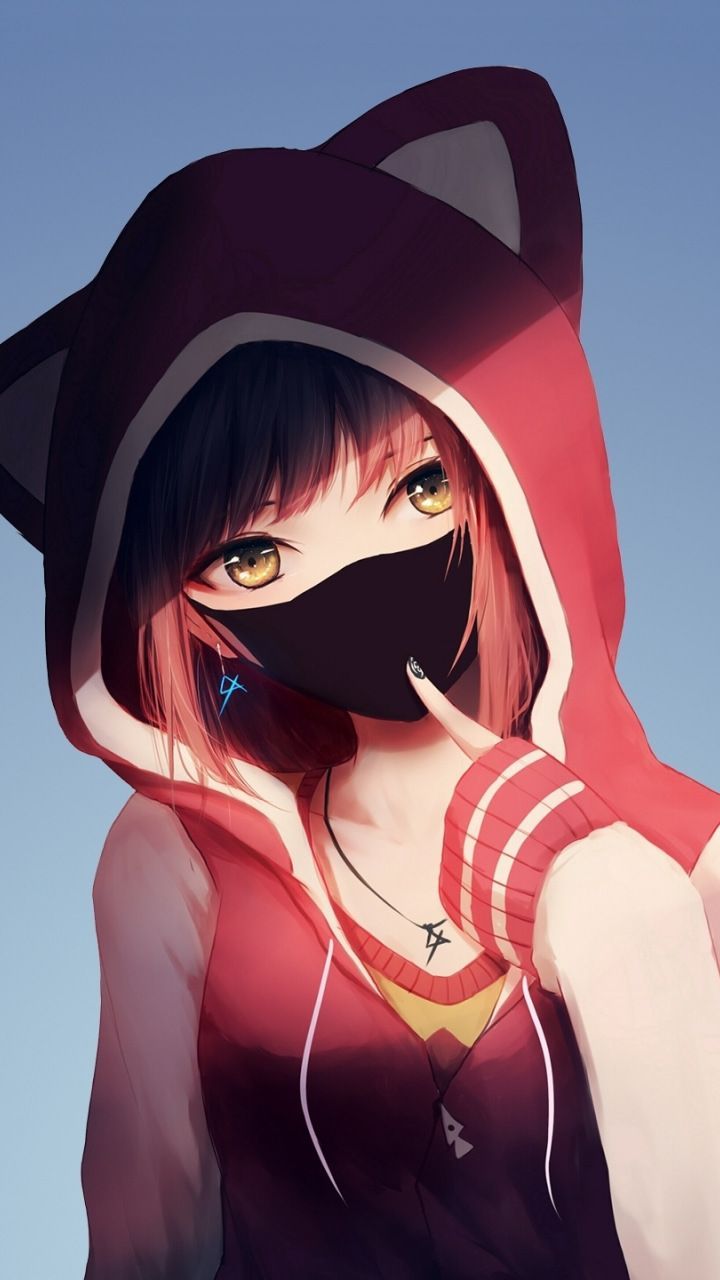 Ragazza anime cappuccio gatto rosso, 720x1280 Full HD Verticale, iPhone