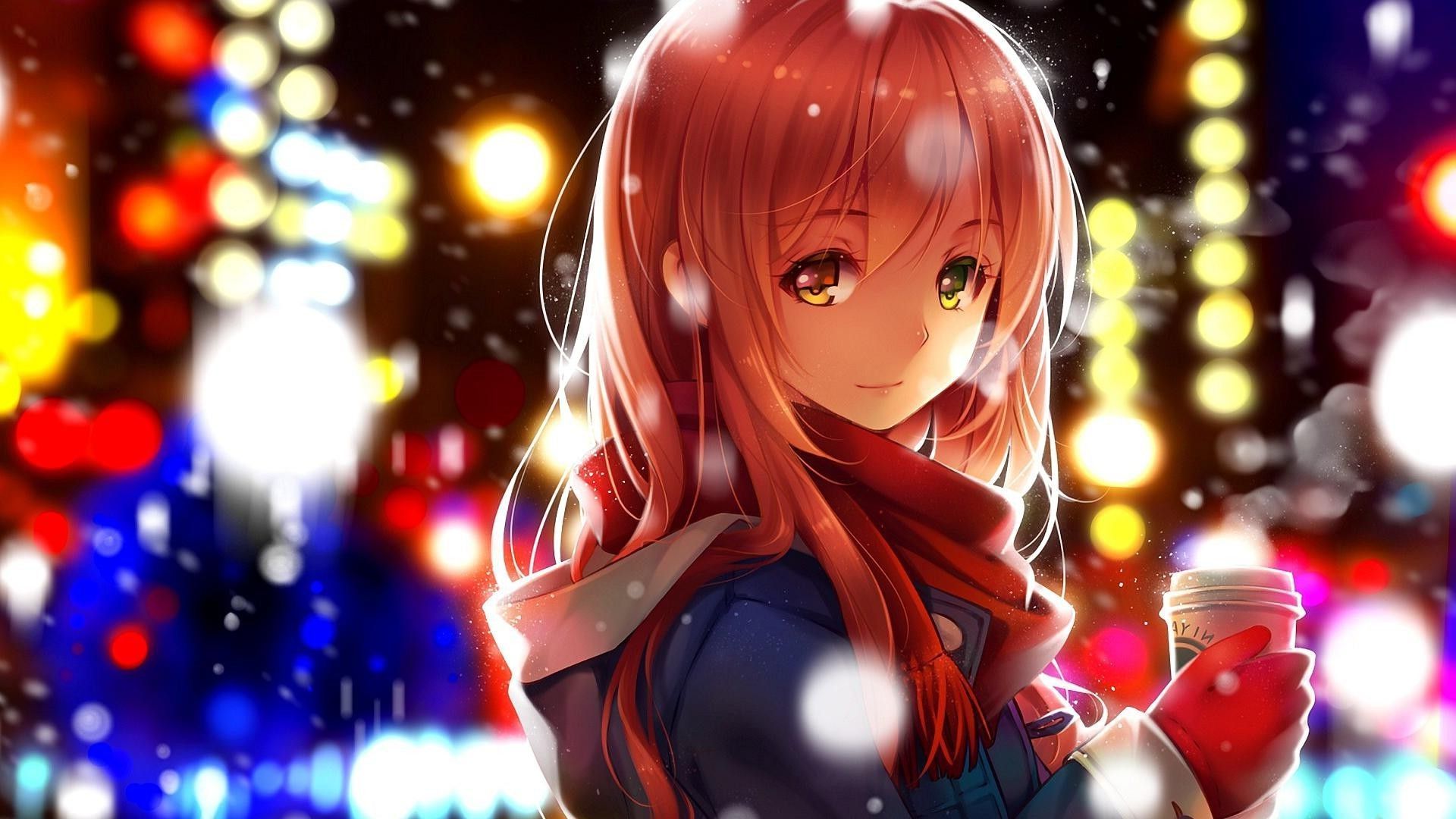 Ragazza anime capelli rossi inverno, 1920x1080 Full HD, Desktop