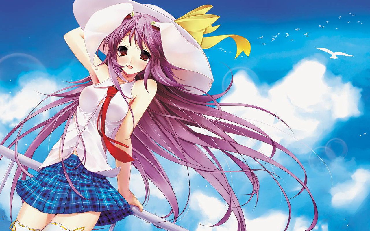 Ragazza anime capelli viola cappello, 1280x800 HD, Desktop
