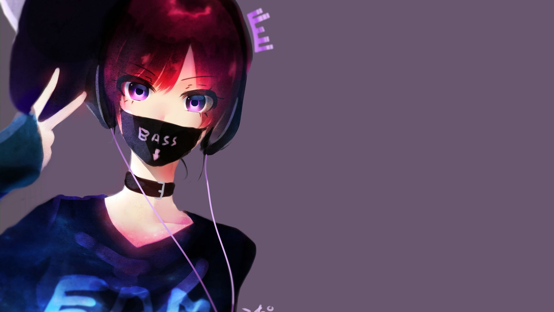 Ragazza anime con mascherina nera, 1920x1080 Full HD 1080p, PC