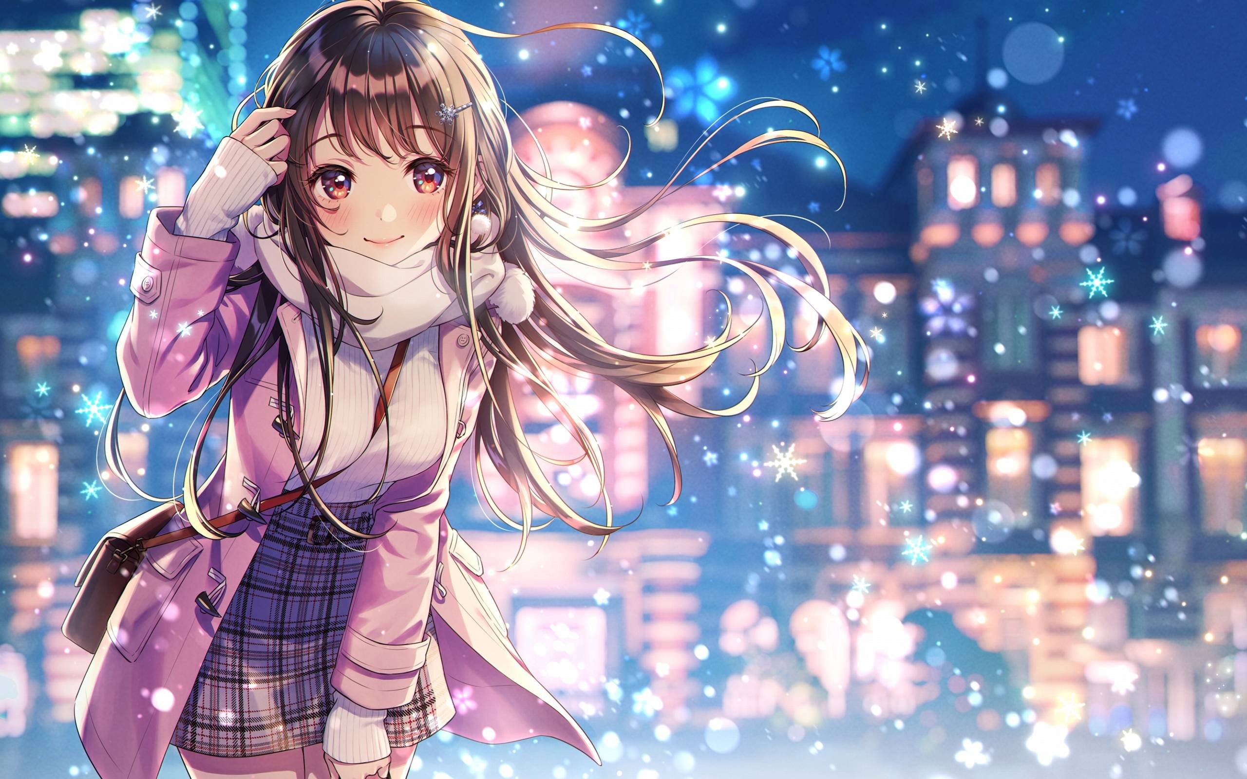 Ragazza anime capelli lunghi notte, 2560x1600 2K+, Desktop