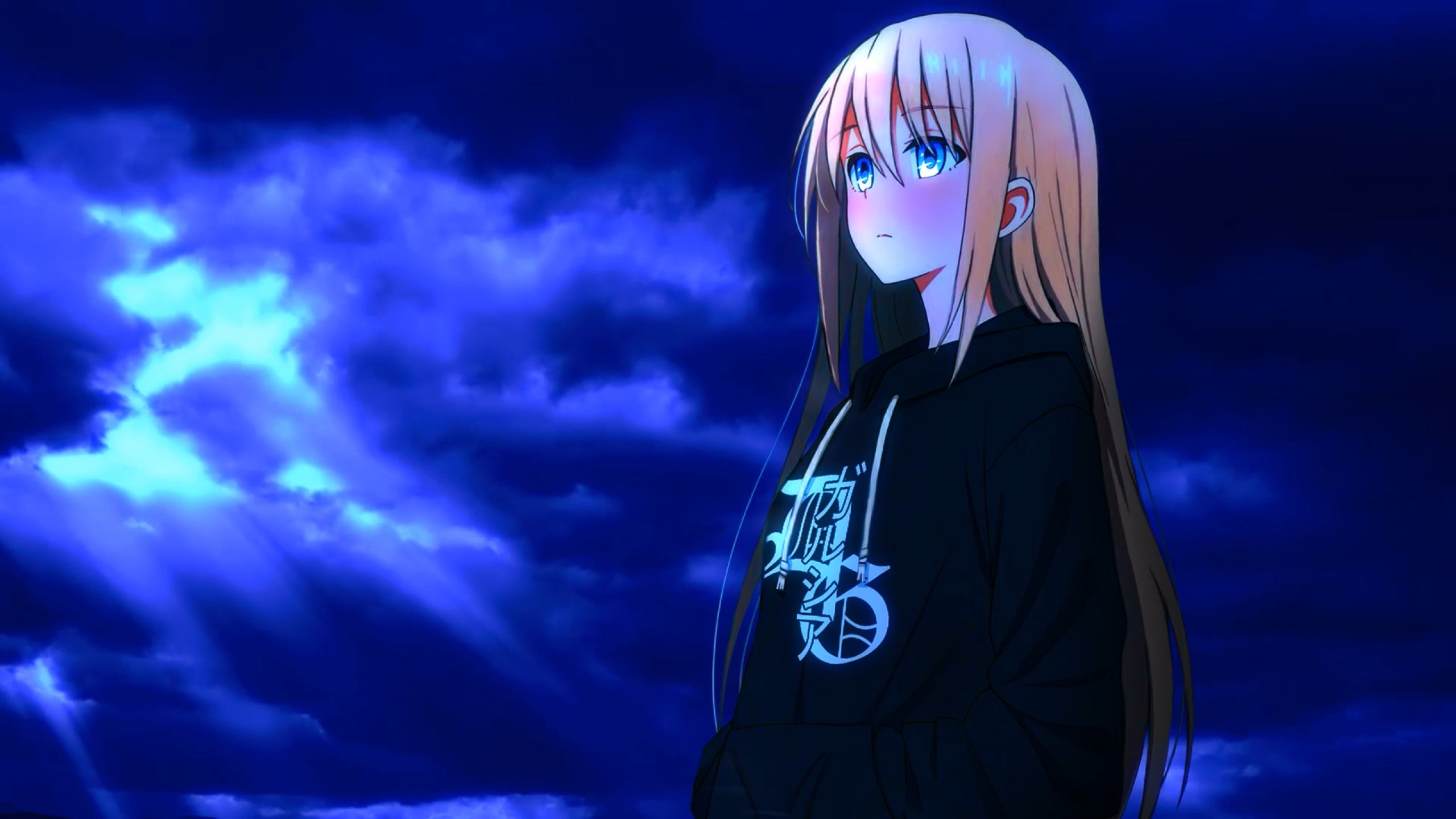 Ragazza anime bionda notte, 2560x1440 QHD, Laptop