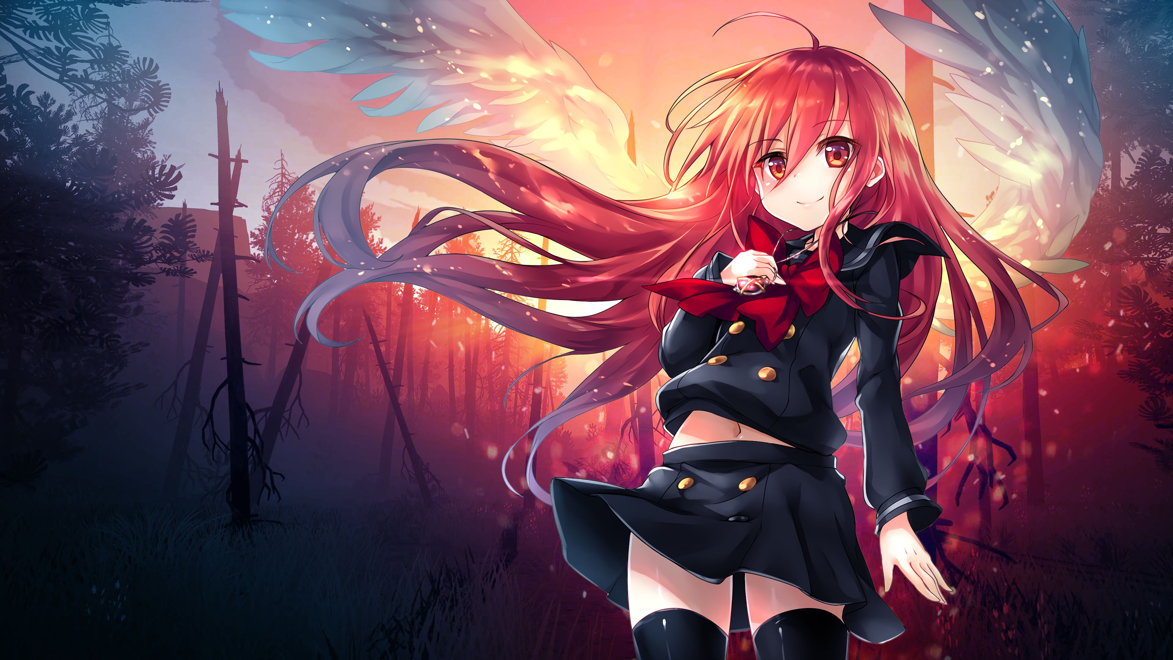 Ragazza anime capelli rossi ali, 3840x2160 4K Ultra HD, Monitor 4K