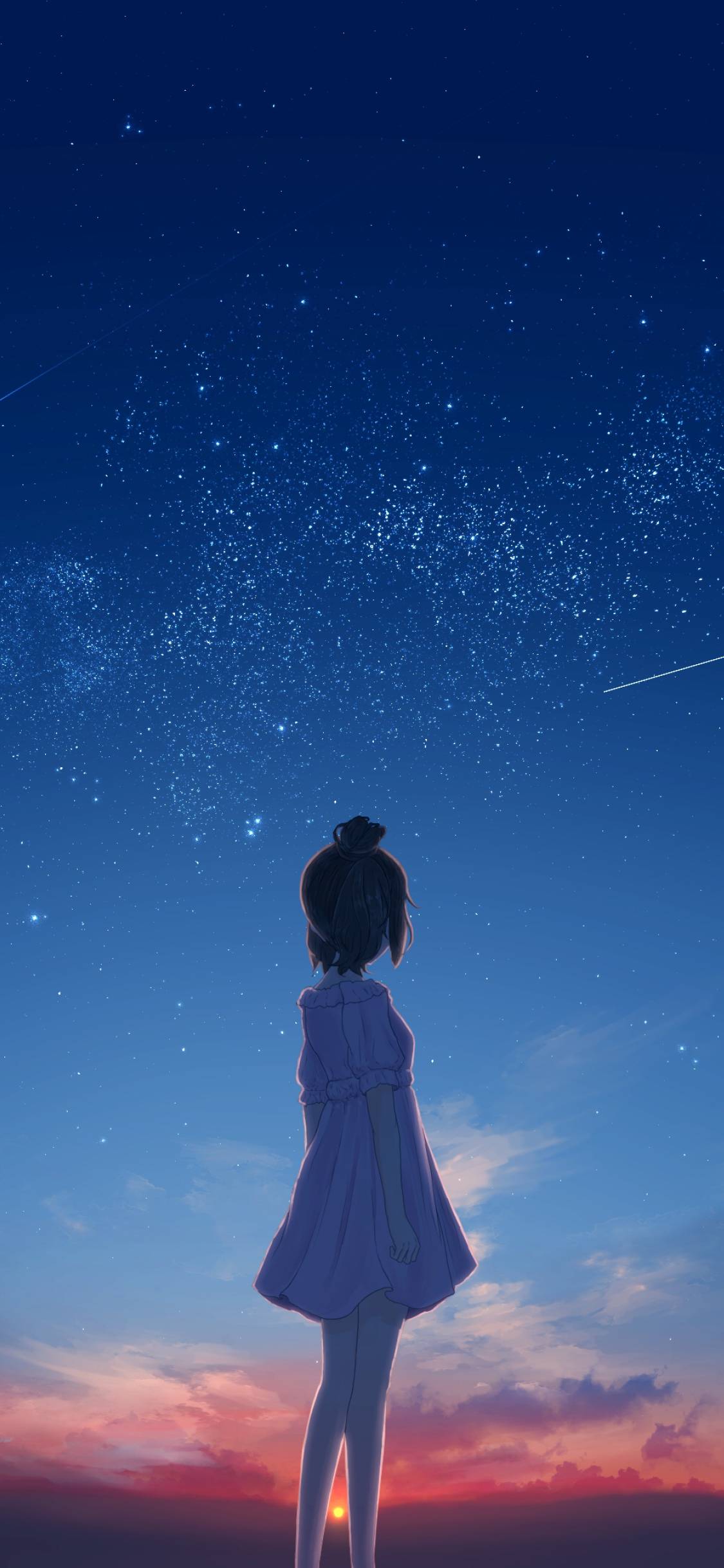 Ragazza anime sotto le stelle, 1125x2436 Verticale, Mobile