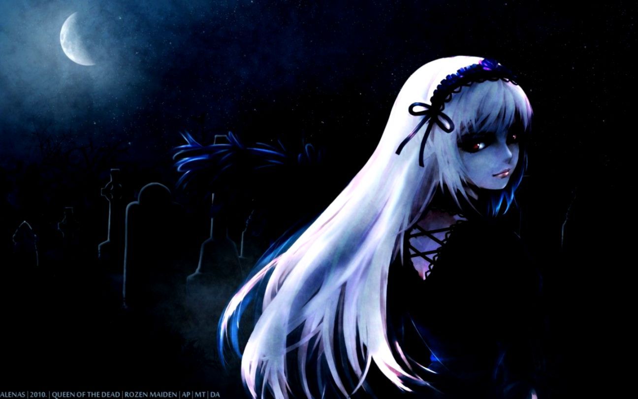 Ragazza anime capelli bianchi notte, 1296x810 HD, Desktop