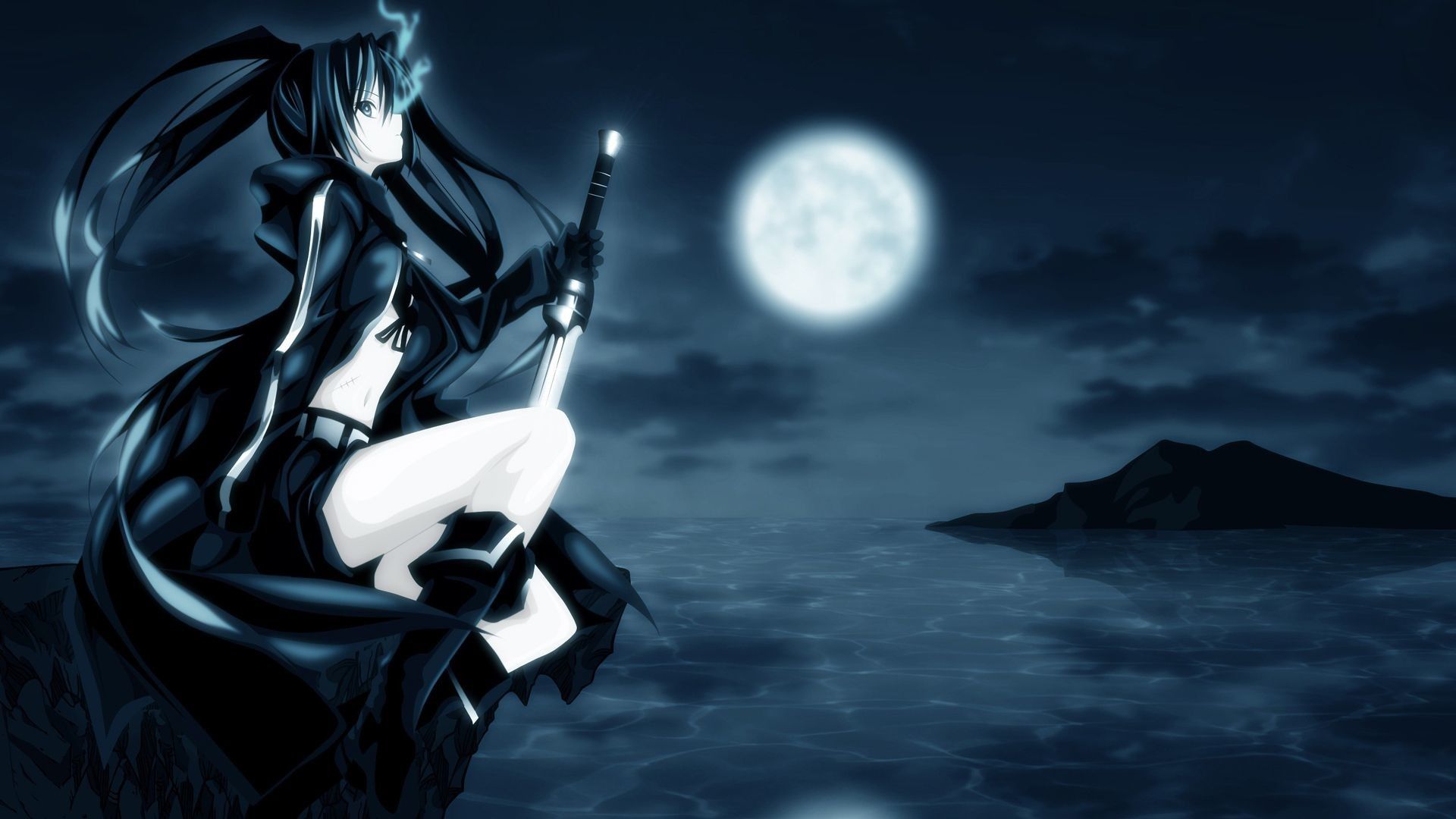 Ragazza anime con spada, luna, 1920x1080 Full HD 1080p, Laptop
