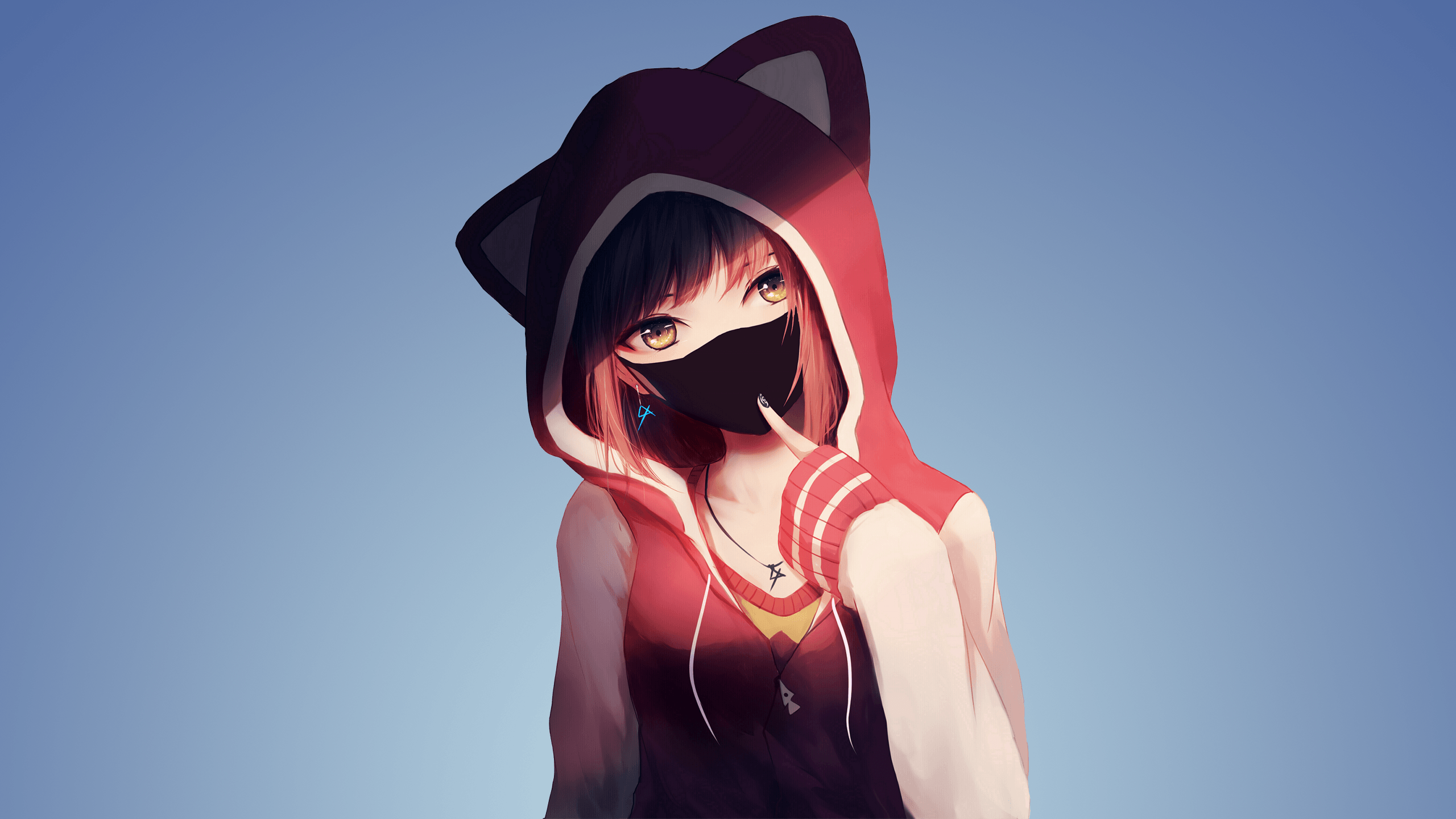Ragazza anime con cappuccio gatto, 2560x1440 QHD, Laptop