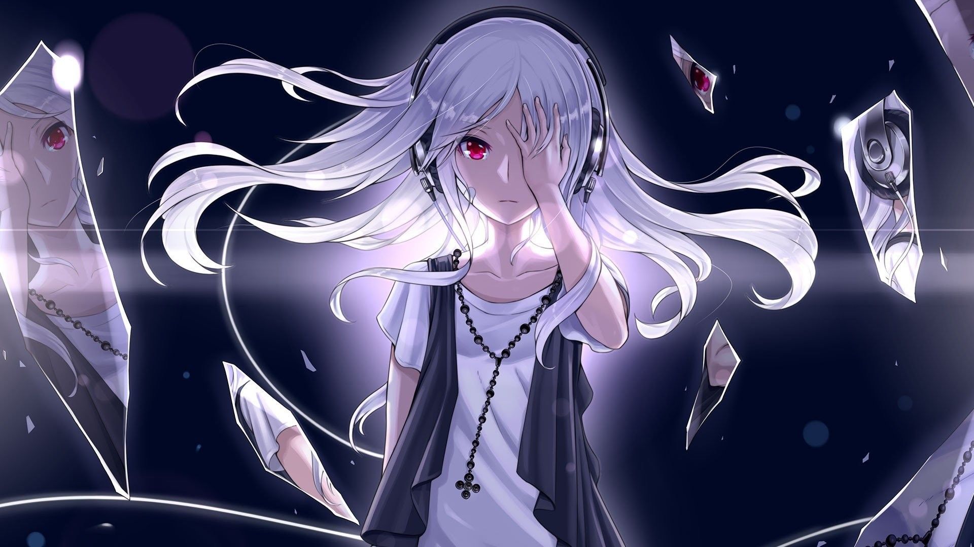 Ragazza anime capelli bianchi cuffie, 1920x1080 Full HD 1080p, PC