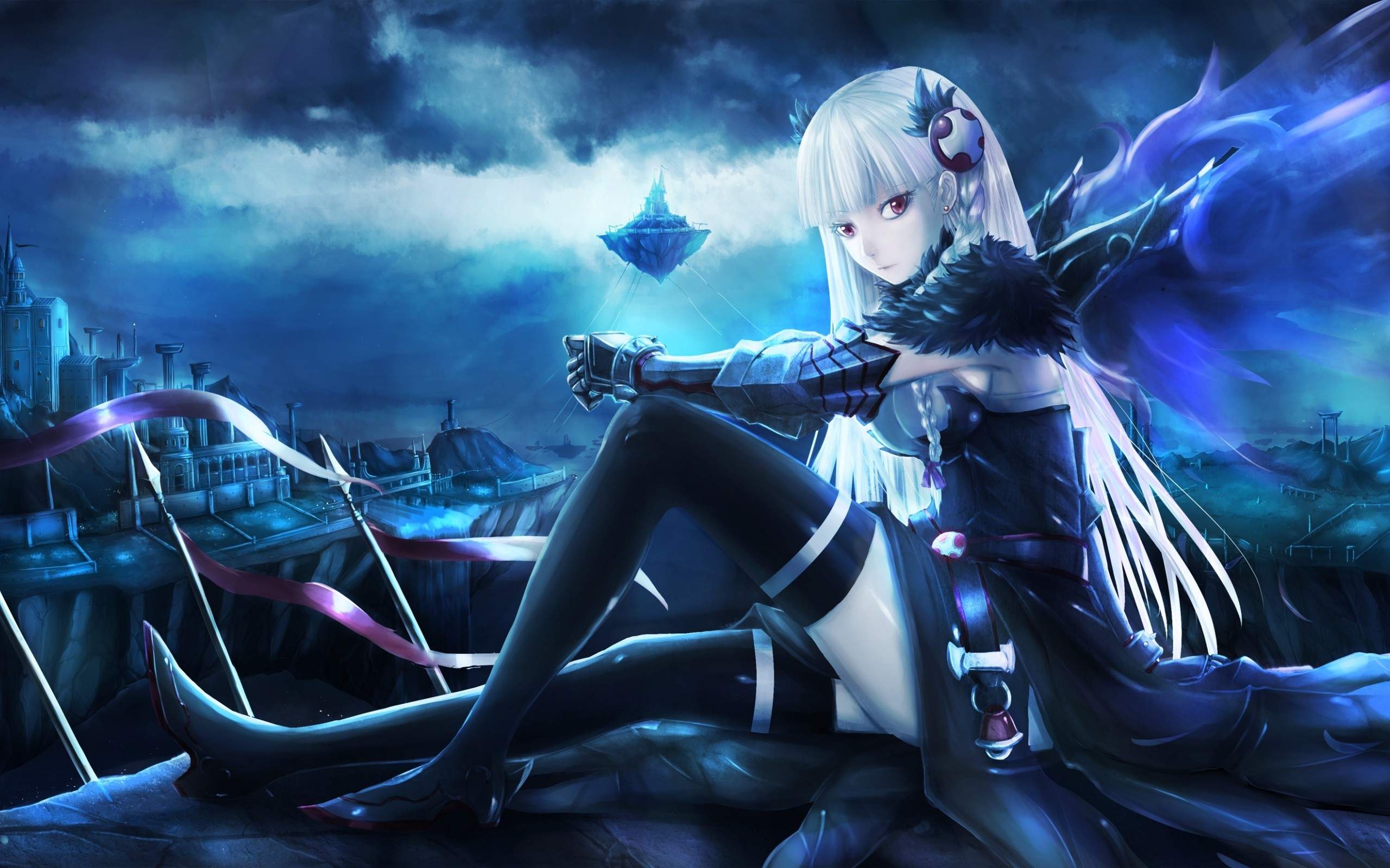 Ragazza anime capelli bianchi notte, 2560x1600 2K, Desktop
