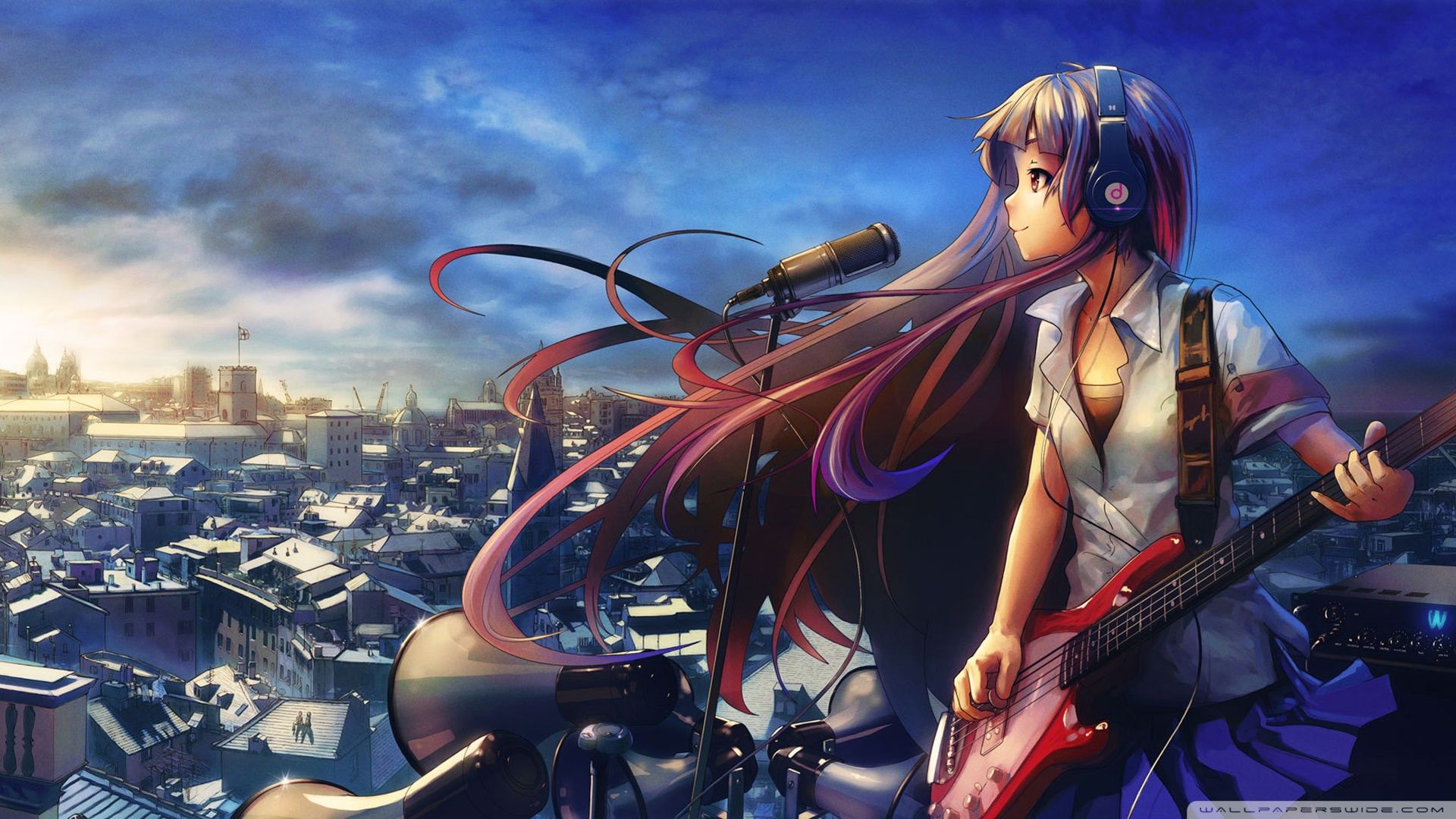 Ragazza anime con chitarra elettrica, 1920x1080 Full HD 1080p, PC Desktop