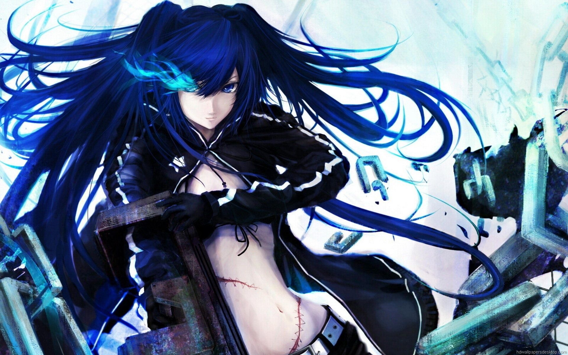 Black Rock Shooter capelli blu, 1920x1200 Full HD+, Laptop