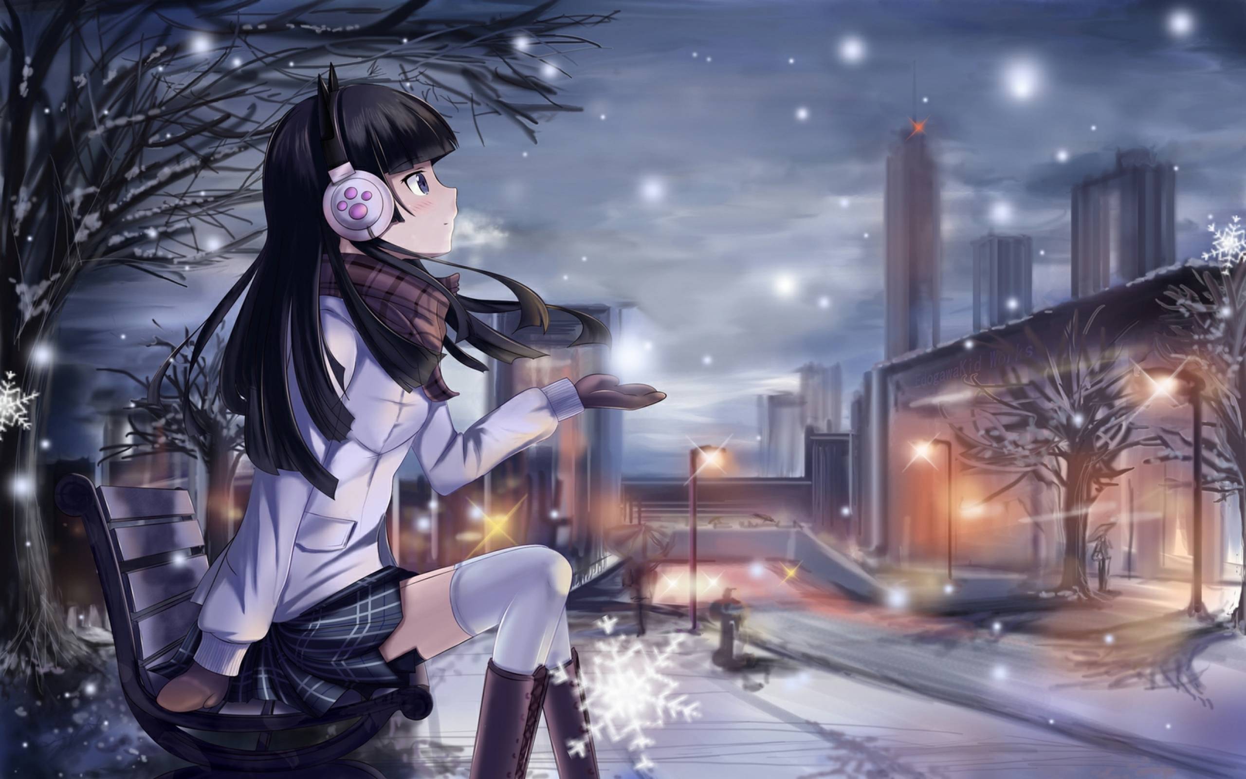 Ragazza anime neve città, 2560x1600 2K+, MacBook Pro