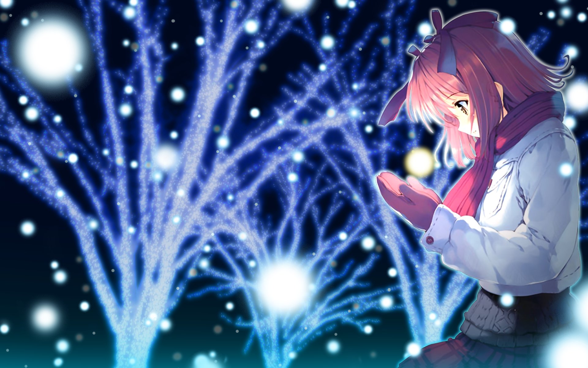 Ragazza anime neve alberi blu, 1920x1200 Full HD+, PC Desktop