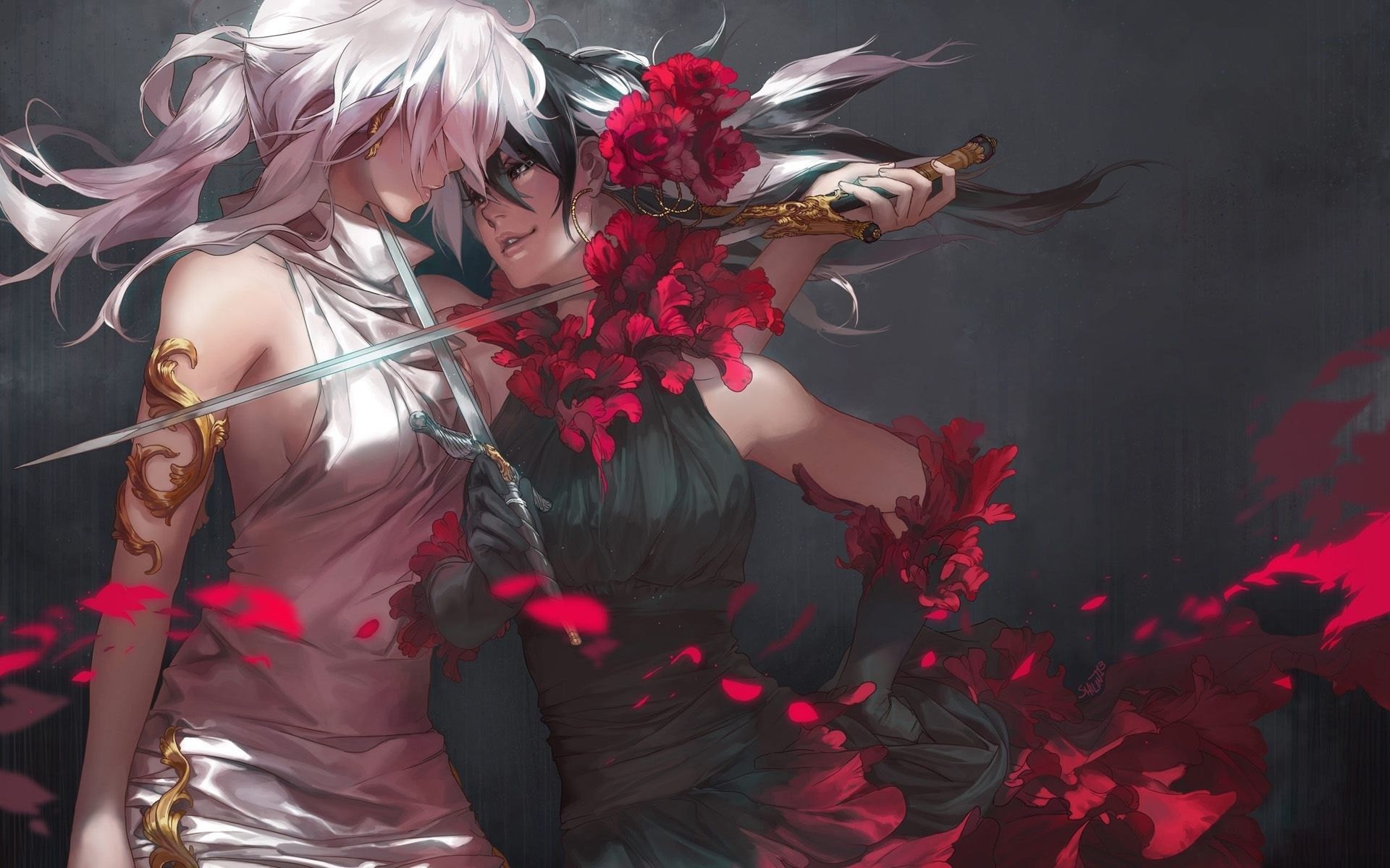 Ragazza anime con spada e rose, 1920x1200 Full HD+ WUXGA, Desktop