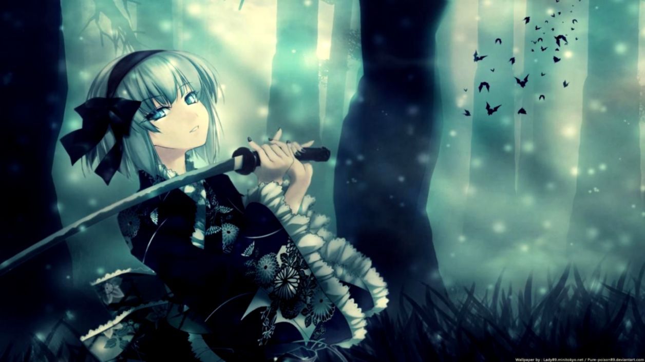 Ragazza anime samurai foresta, 1256x706 HD, PC