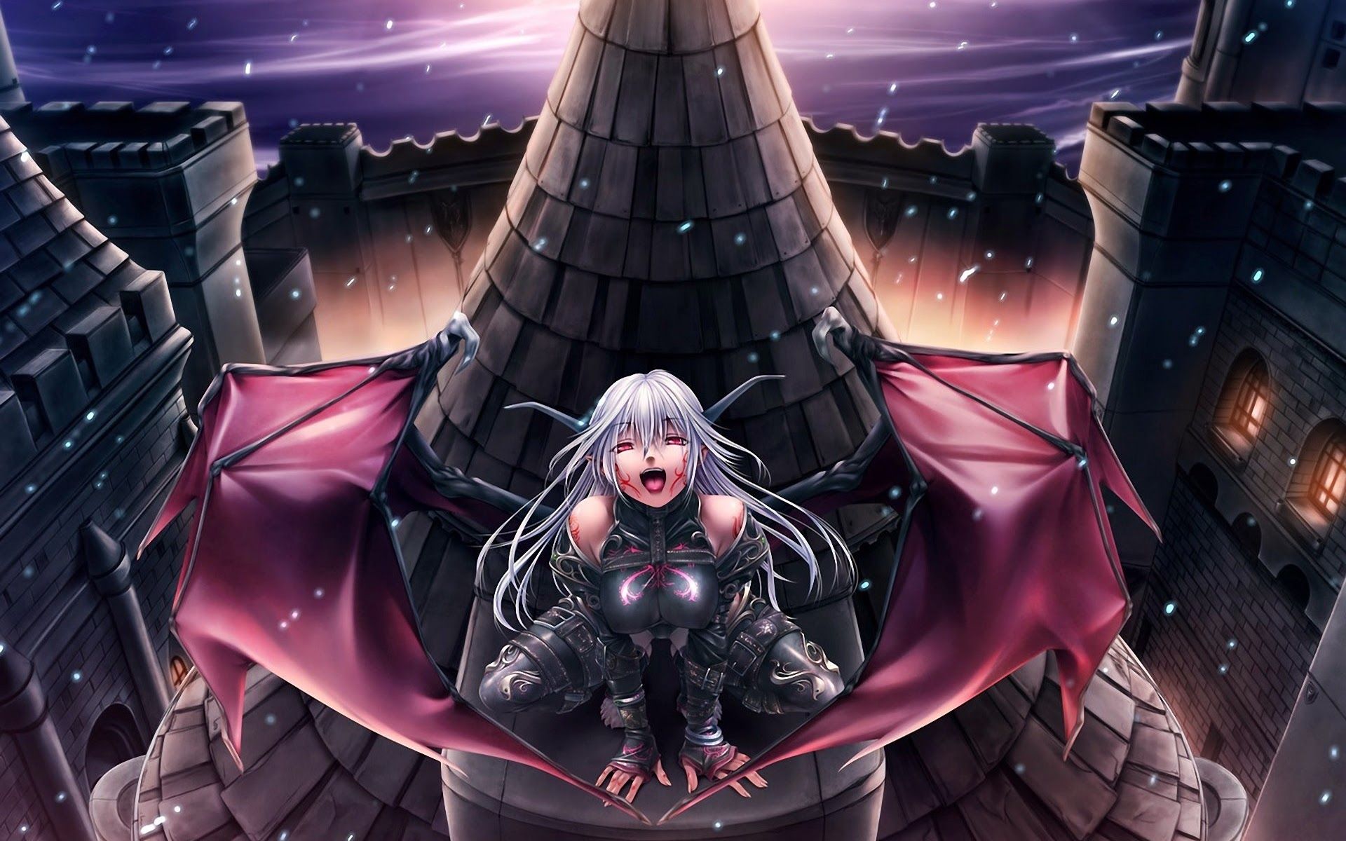 Ragazza demone ali pipistrello castello, 1920x1200 Full HD+, PC
