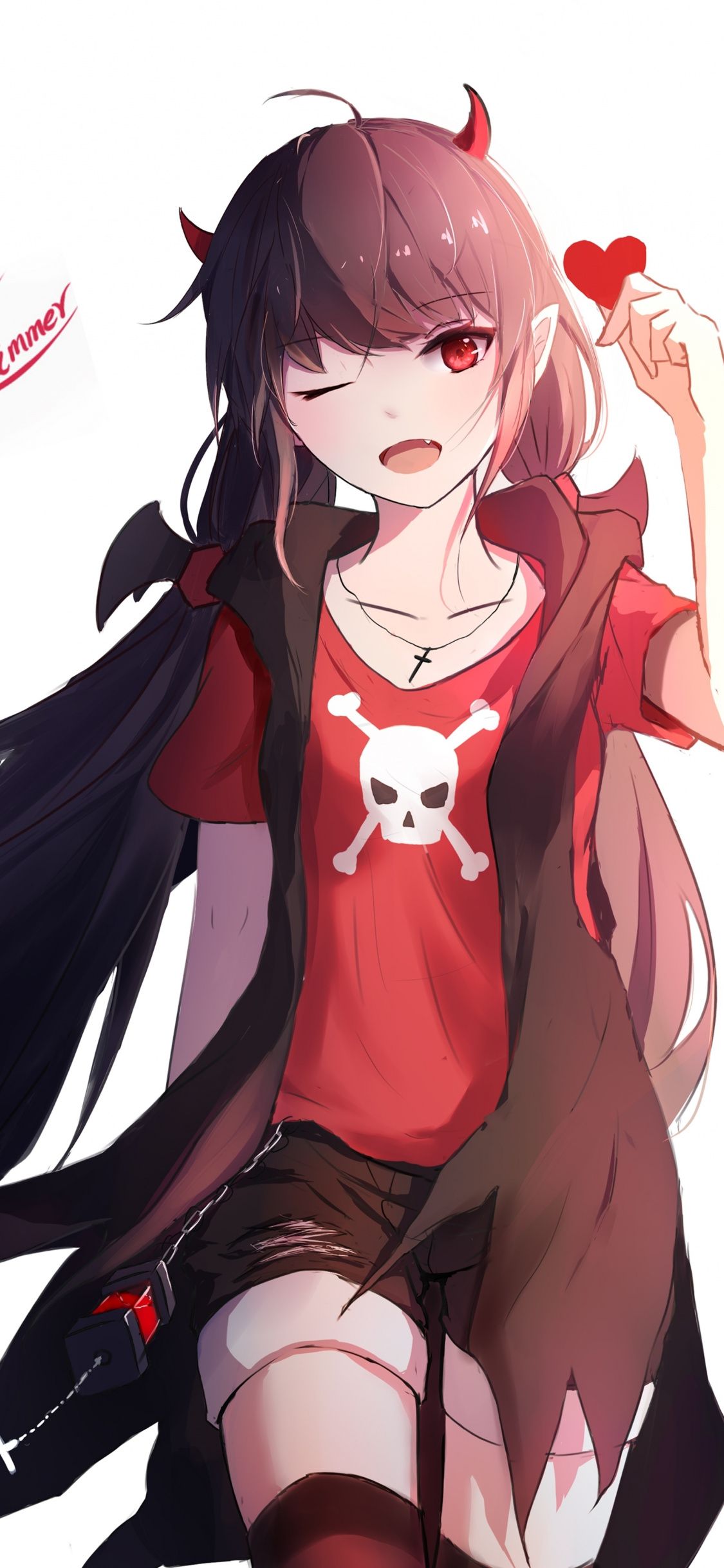 Ragazza demone con corna e cuore, 1125x2436 Verticale, Mobile
