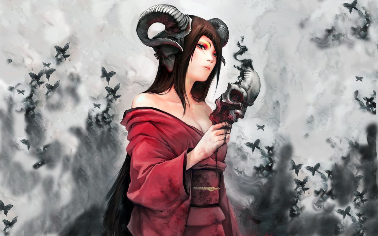 Ragazza demone con corna e maschera, 1280x800 720p, Laptop