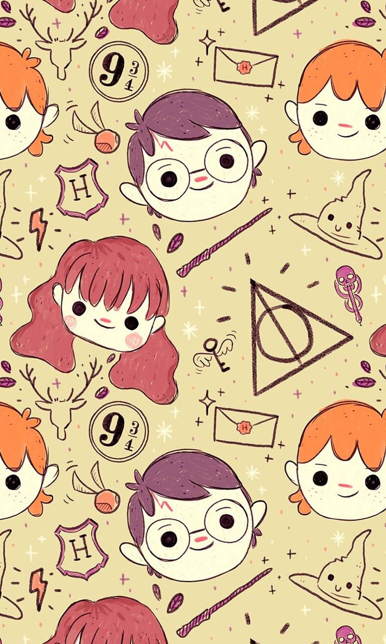 Harry Potter personaggi cartoon pattern, 768x1280 Full HD Verticale, iPhone