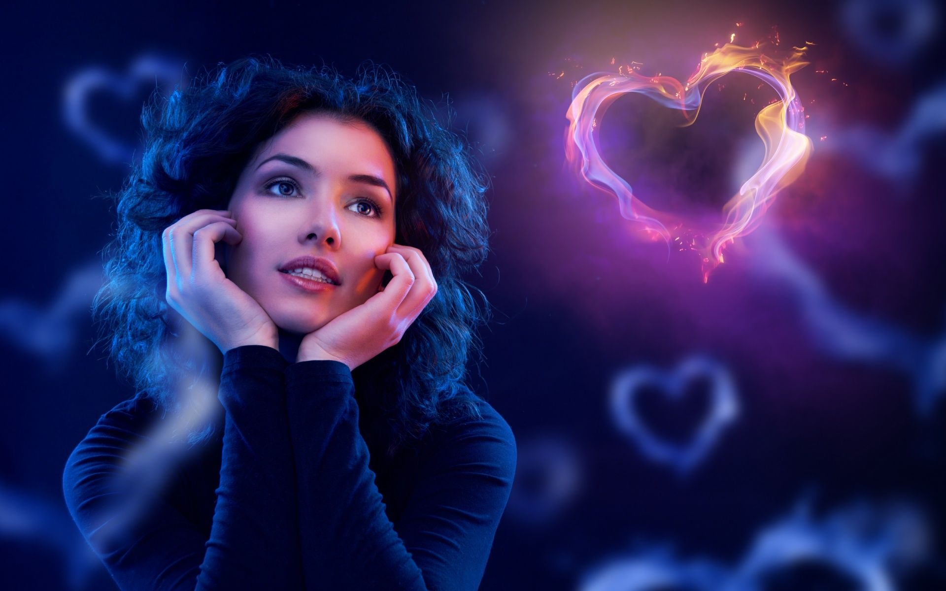 Ragazza con cuori luminosi, 1920x1200 WUXGA, Laptop