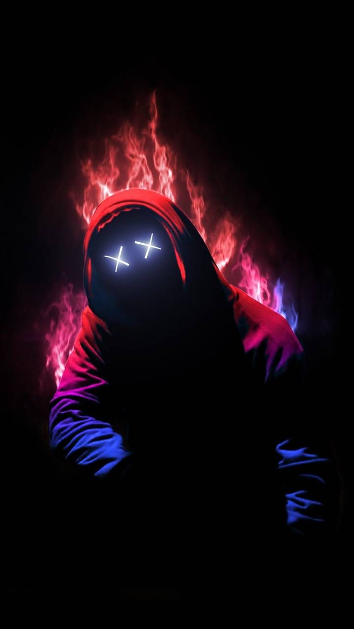ragazzo incappucciato maschera neon fiamme, 720x1280 Full HD Verticale, Smartphone