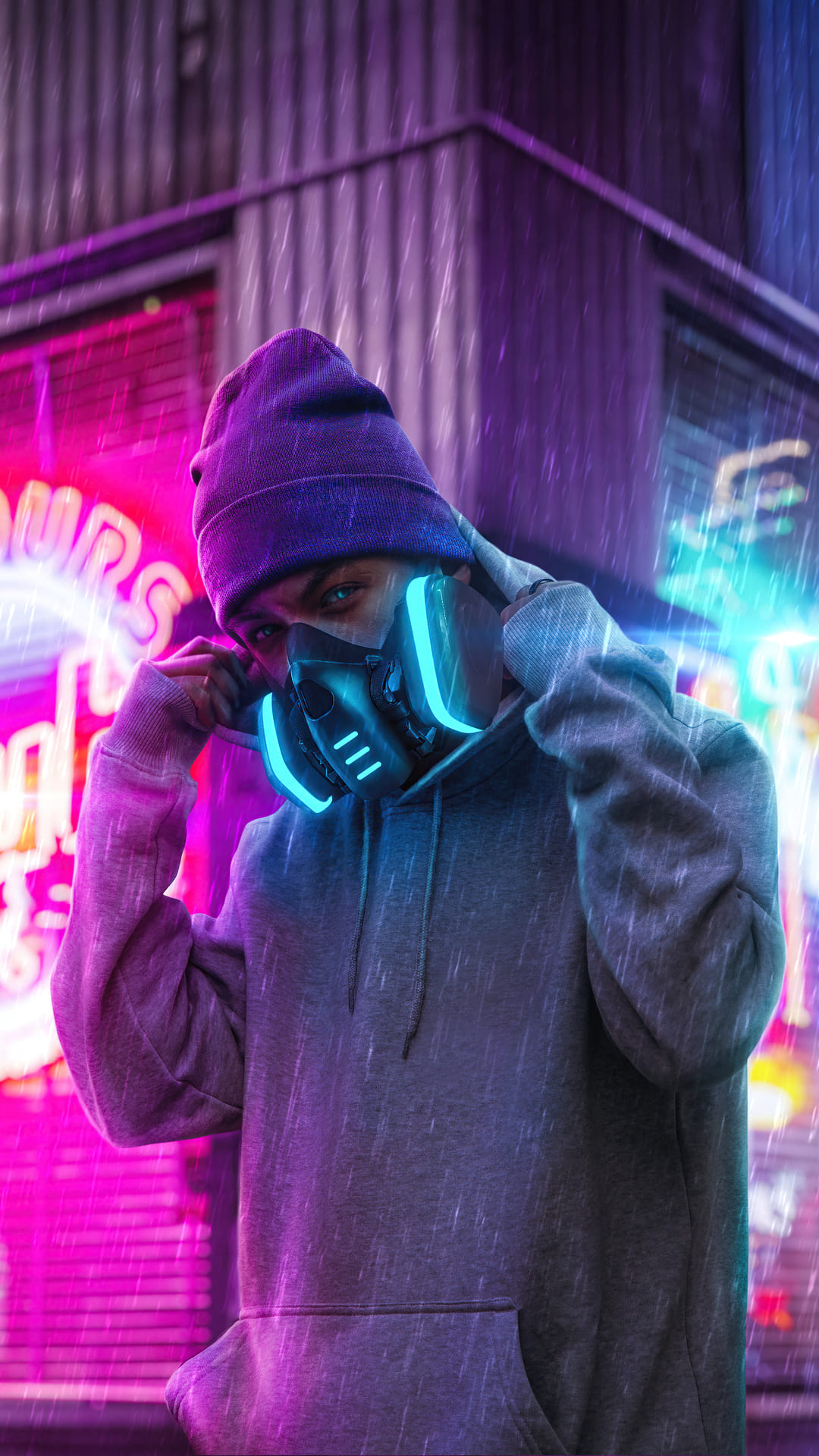 Ragazzo con maschera al neon, 1080x1920 Full HD Verticale, iPhone