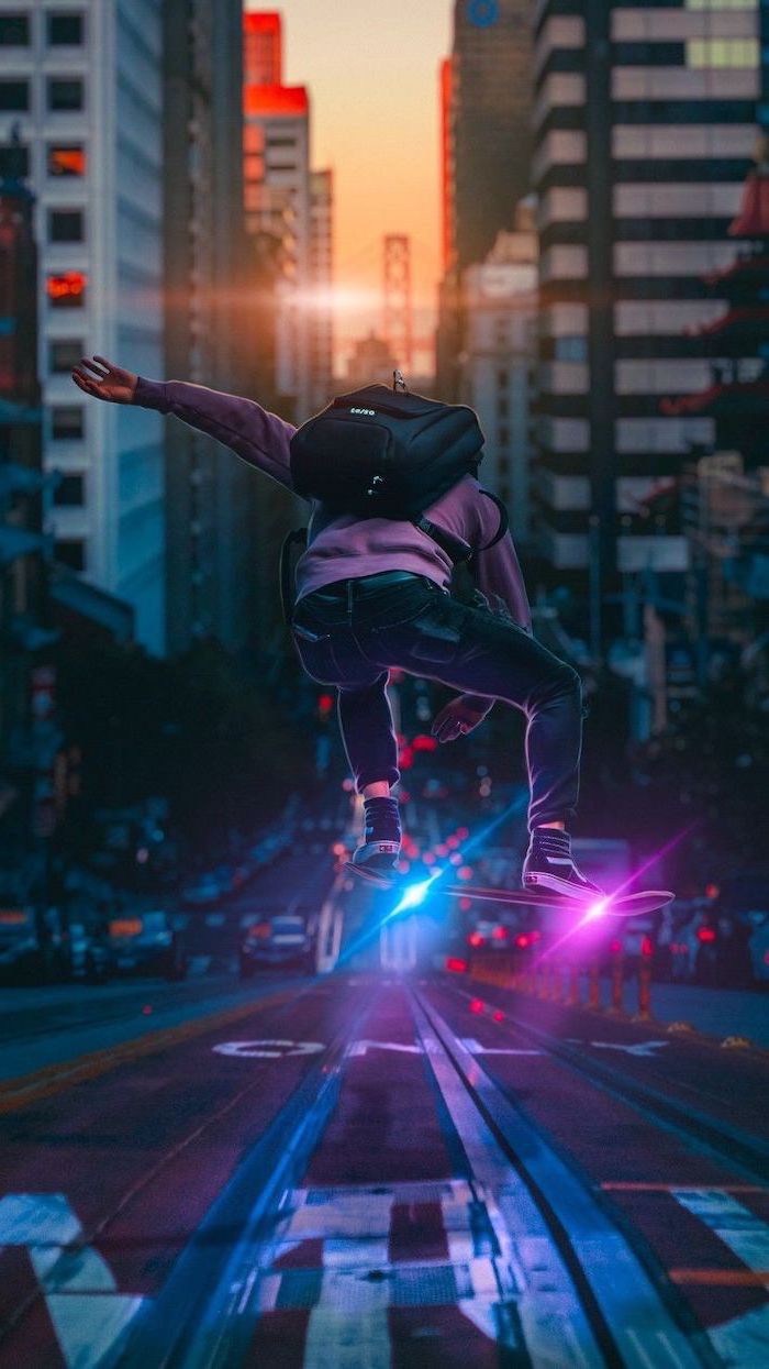skateboarder salto città tramonto, 700x1245 Full HD Verticale, iPhone