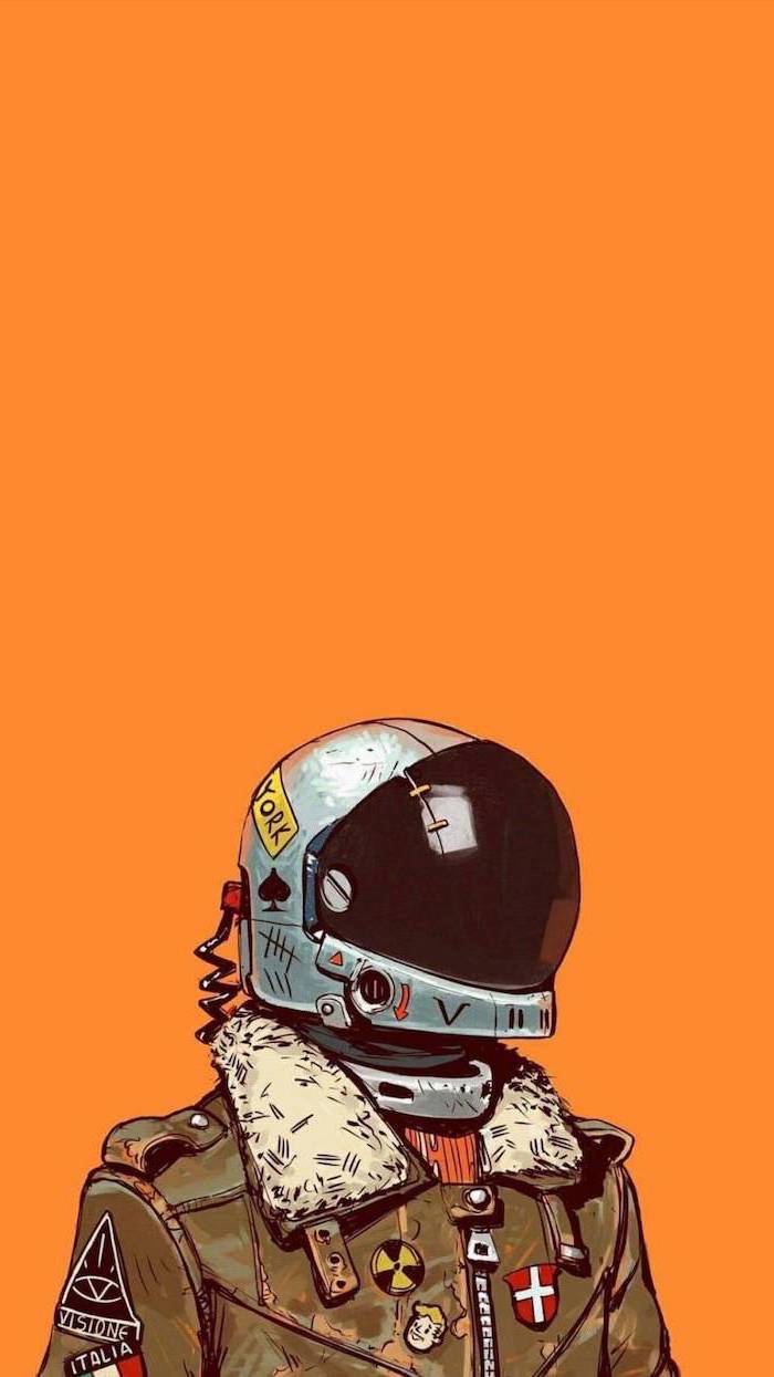 astronauta casco giacca illustrazione arancione, 700x1245 Verticale, Mobile