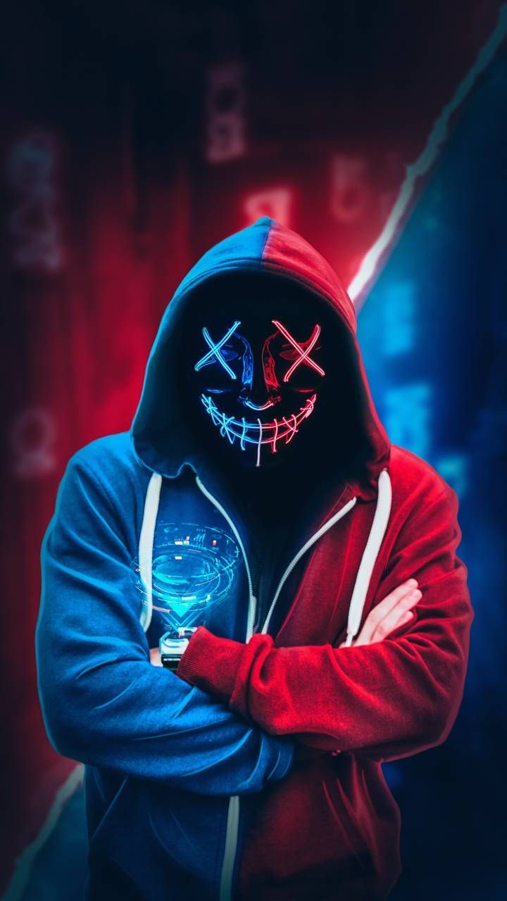 ragazzo felpa maschera neon rossa blu, 720x1280 Full HD Verticale, iPhone