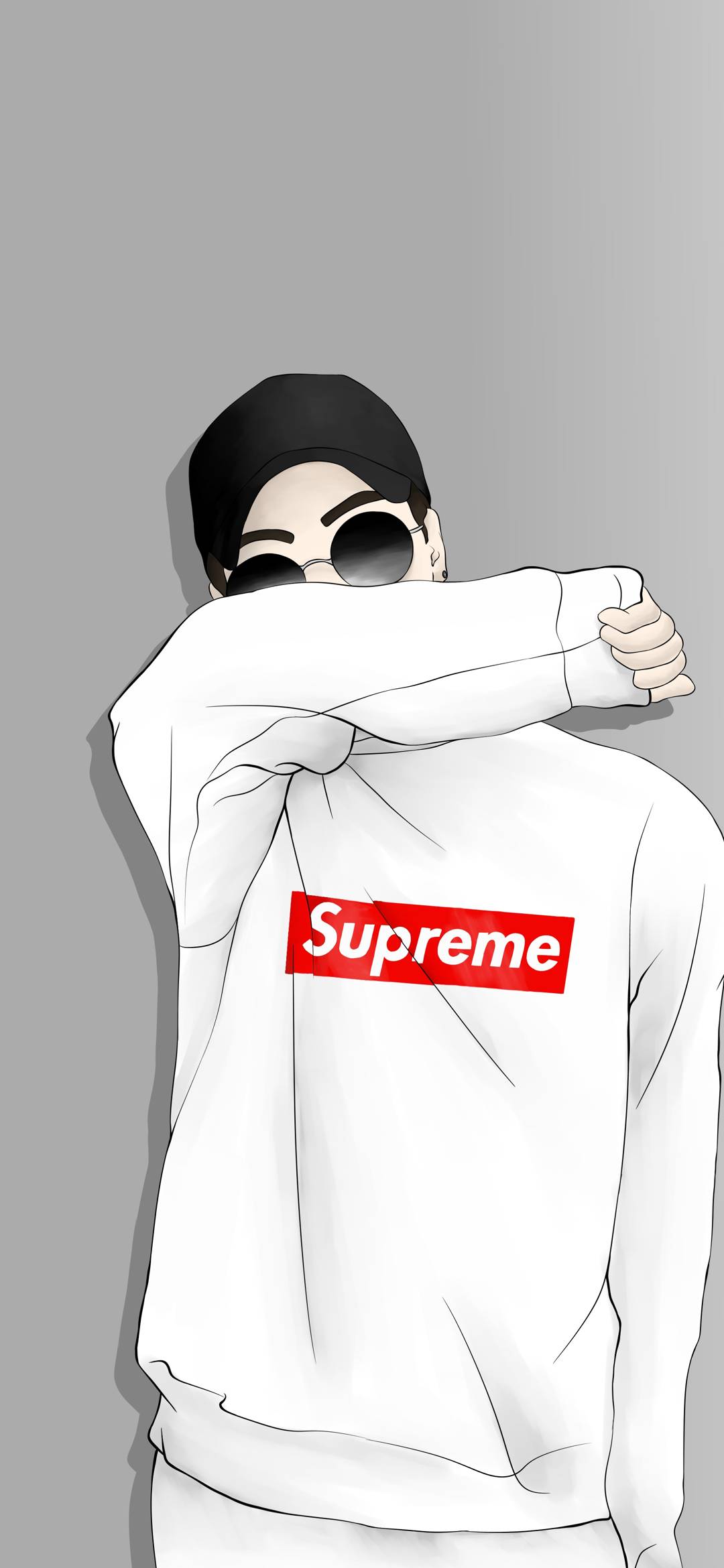 ragazzo felpa Supreme illustrazione bianca, 1080x2340 Verticale, Xiaomi