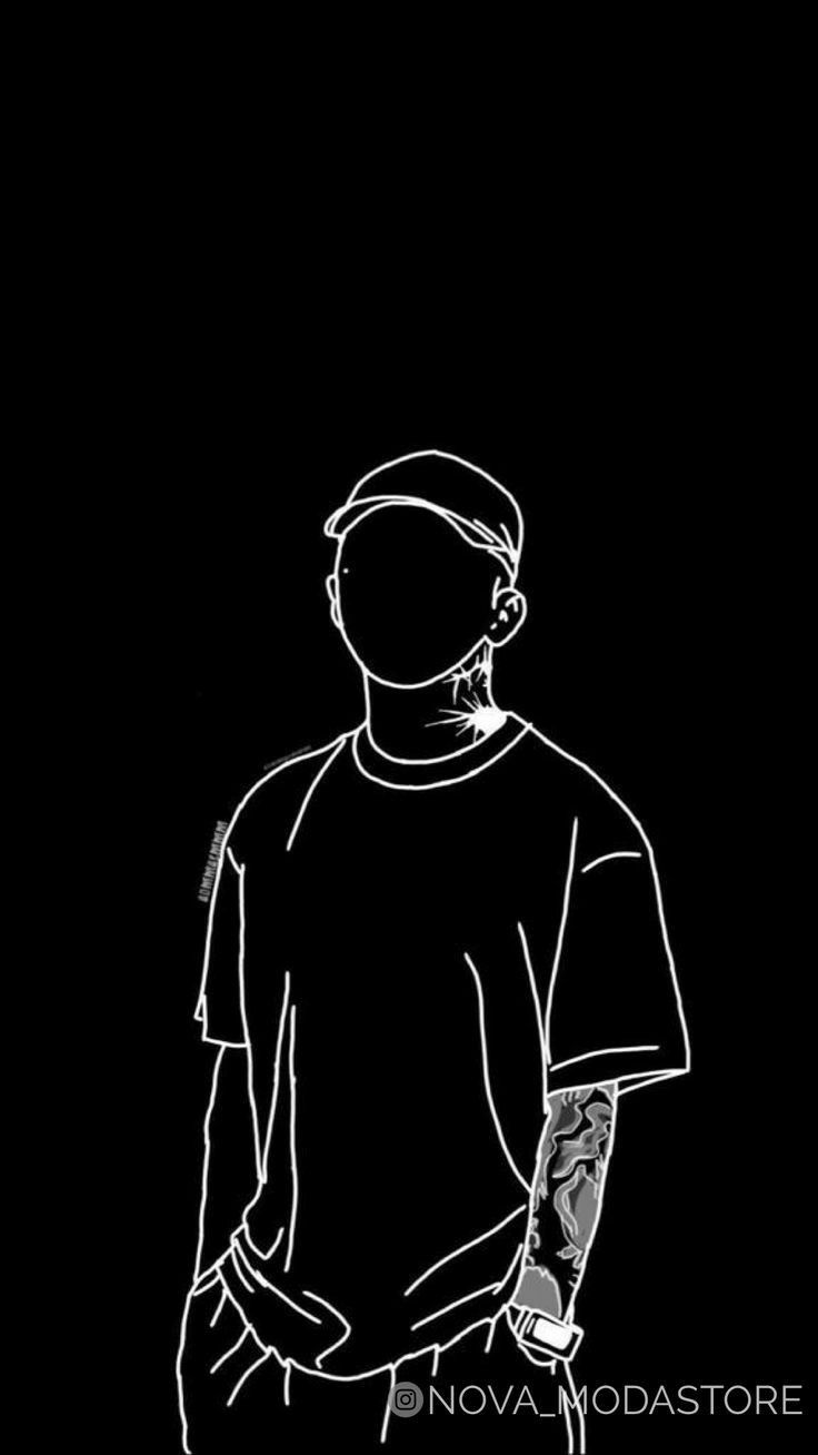 ragazzo silhouette linee bianche nero, 736x1308 Full HD Verticale, Smartphone