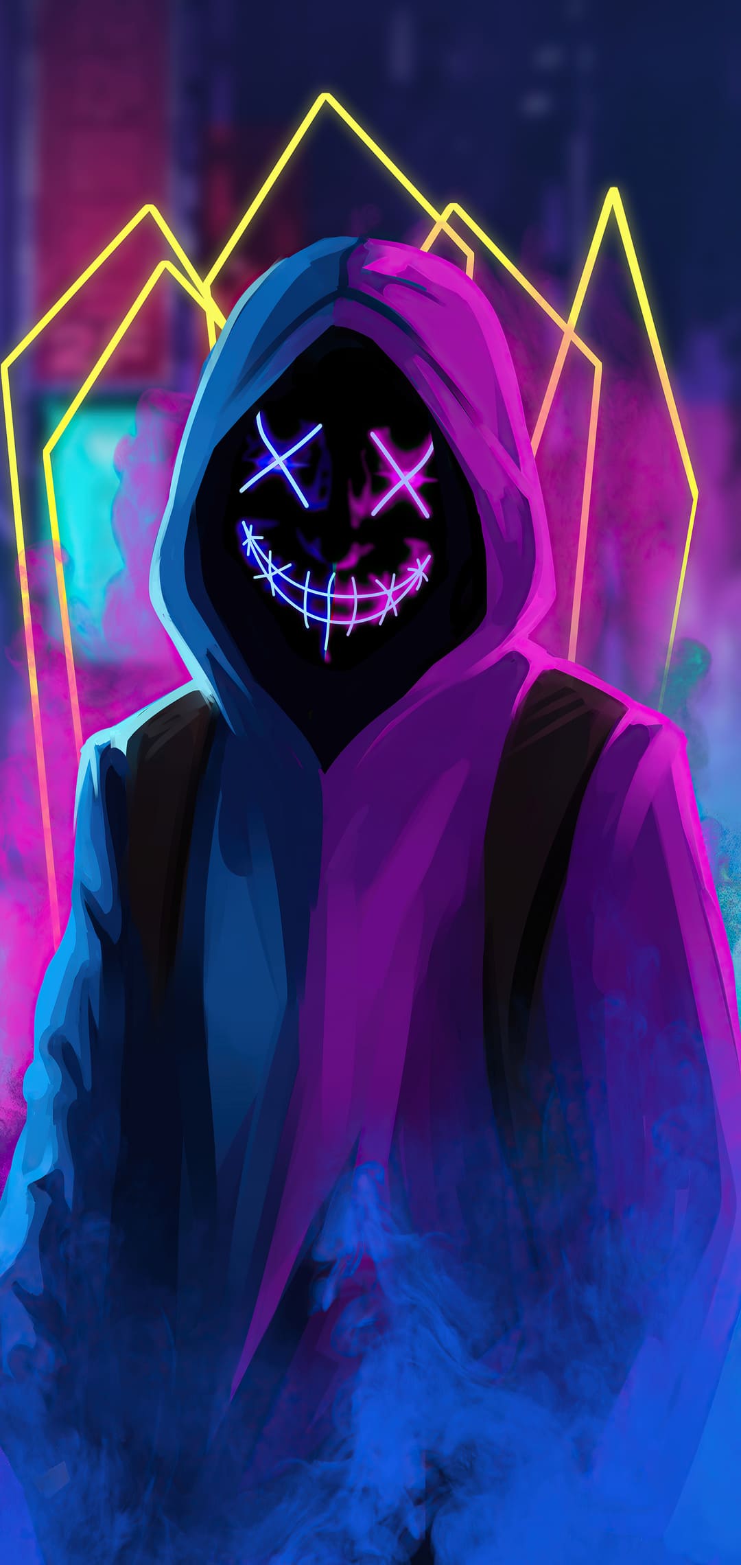 ragazzo incappucciato maschera neon viola, 1080x2280 Full HD Verticale, iPhone