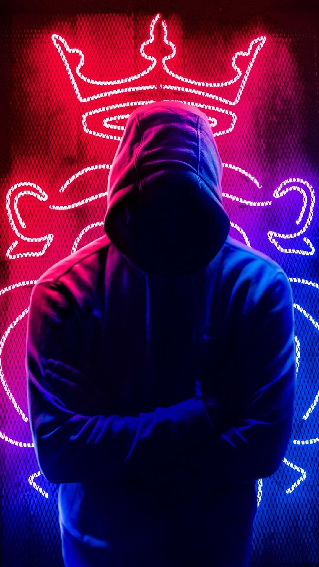 Ragazzo incappucciato luci neon, 1080x1920 Verticale, Mobile