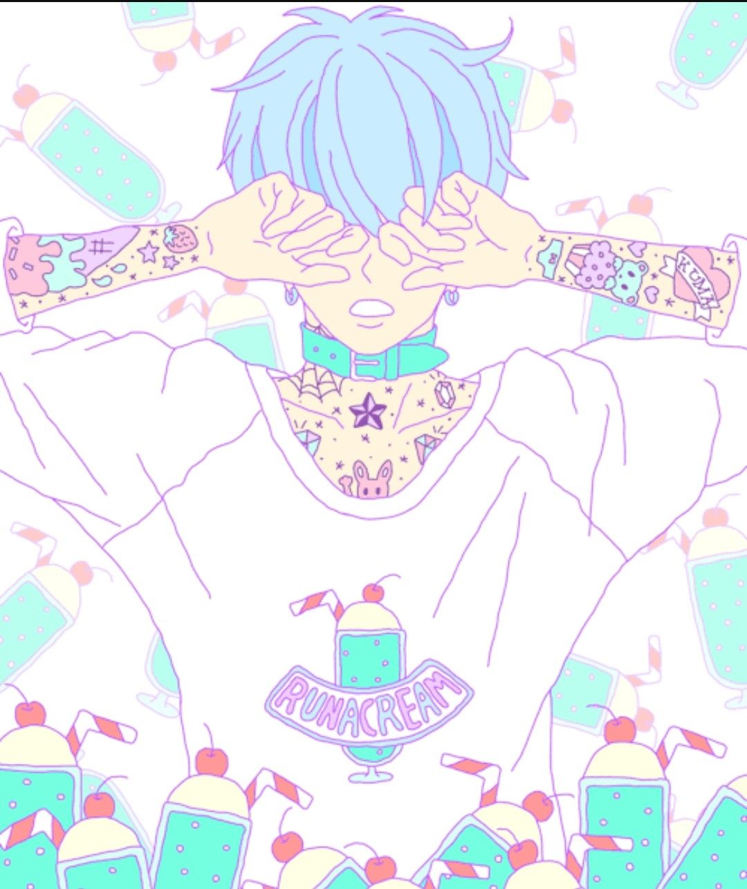 Ragazzo anime capelli blu pastello, 1080x1285 Verticale, Telefono
