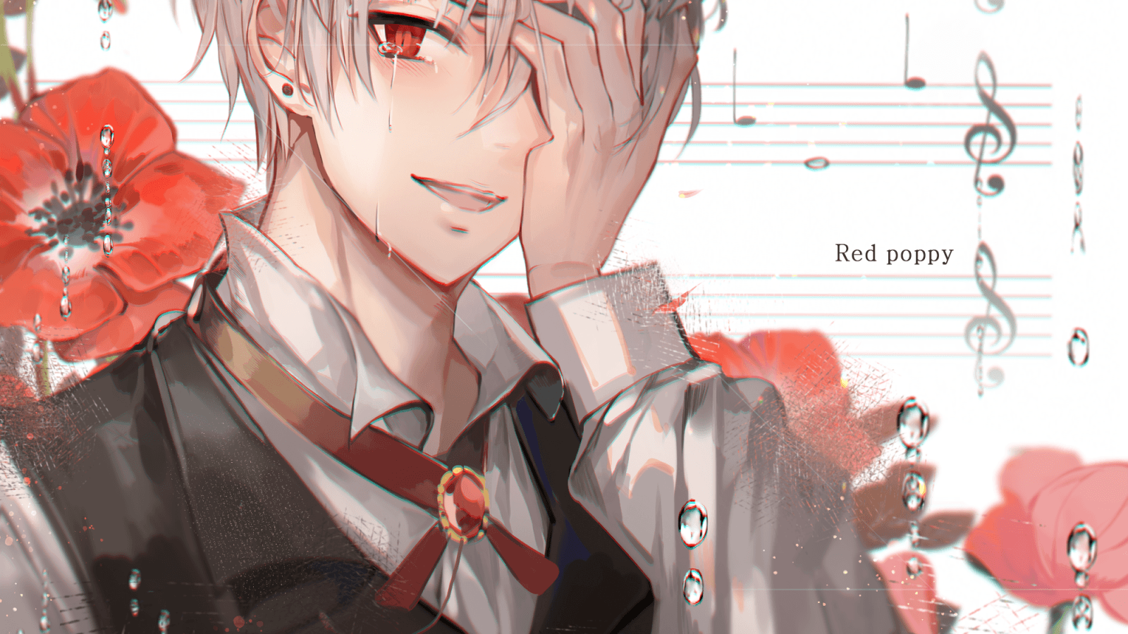 Ragazzo anime capelli bianchi occhio rosso, 1600x900 900p, Desktop