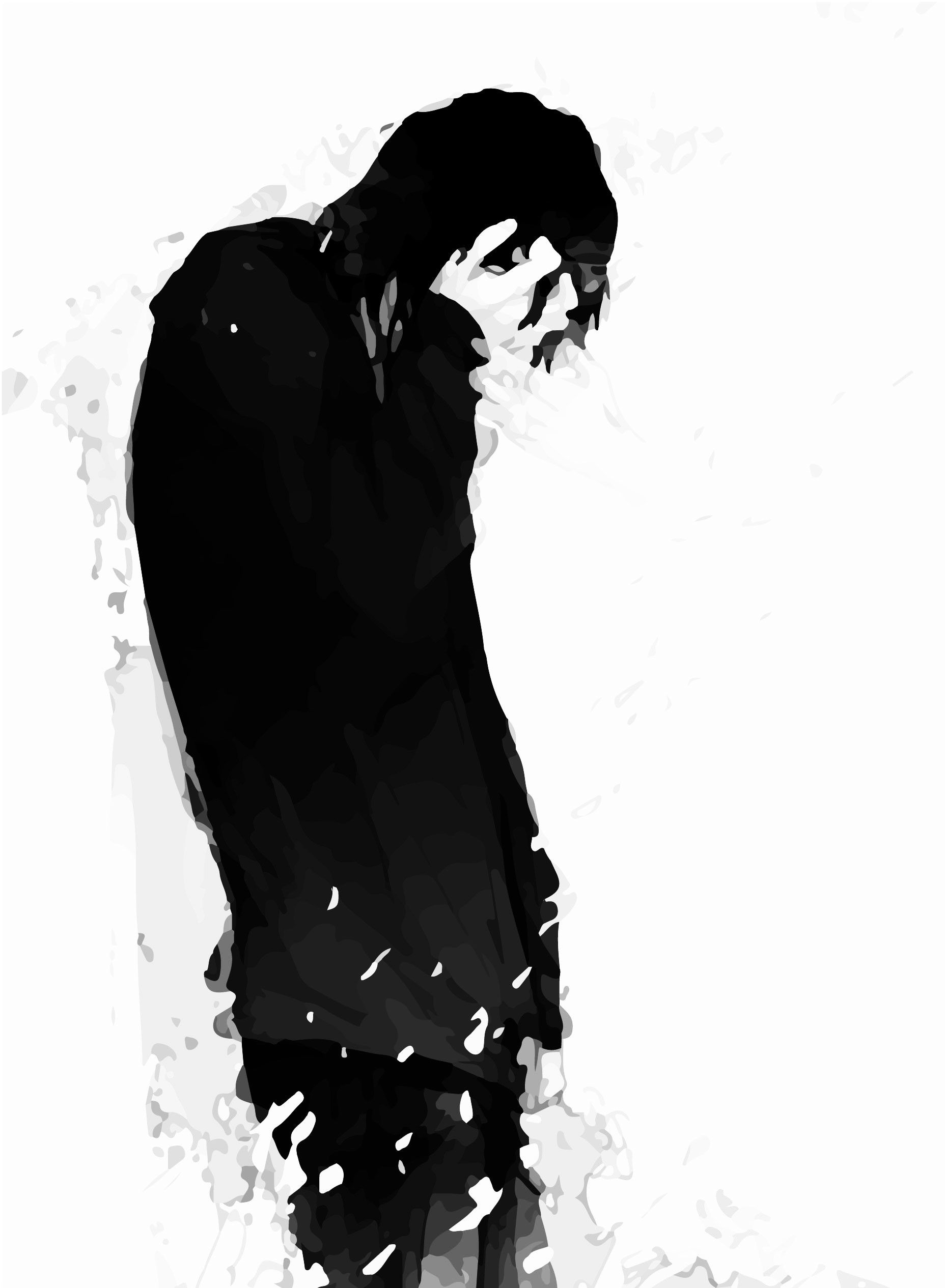 Ragazzo anime silhouette nera triste, 1856x2531 Full HD Verticale, iPhone